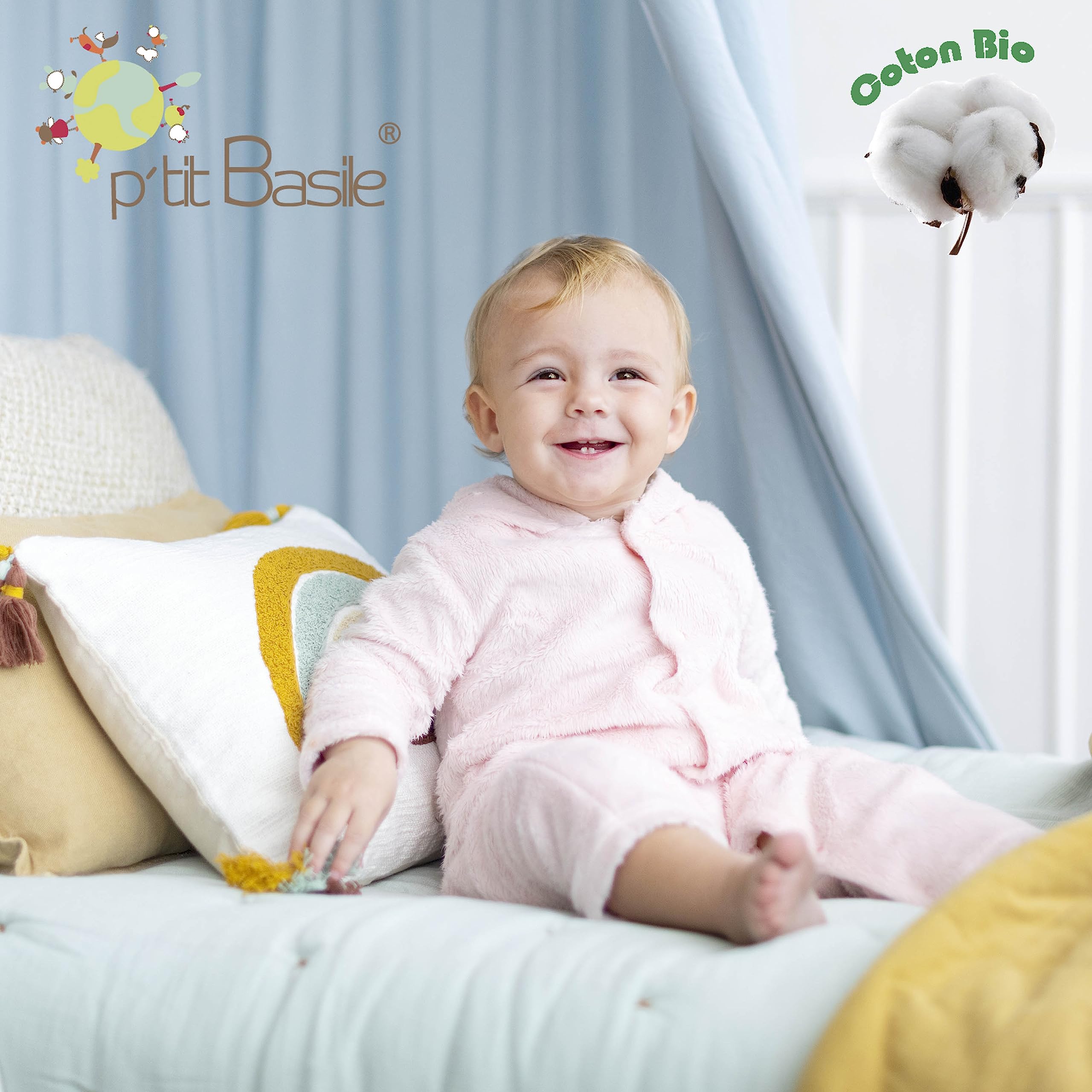 P'tit Basile - Copripiumino per bambini 100 x 135 cm o 100 x 140 cm - 100% cotone biologico - Rosa Antico - Certificato senza sostanze chimiche o nocive - Lettino culla 60x120 70x140