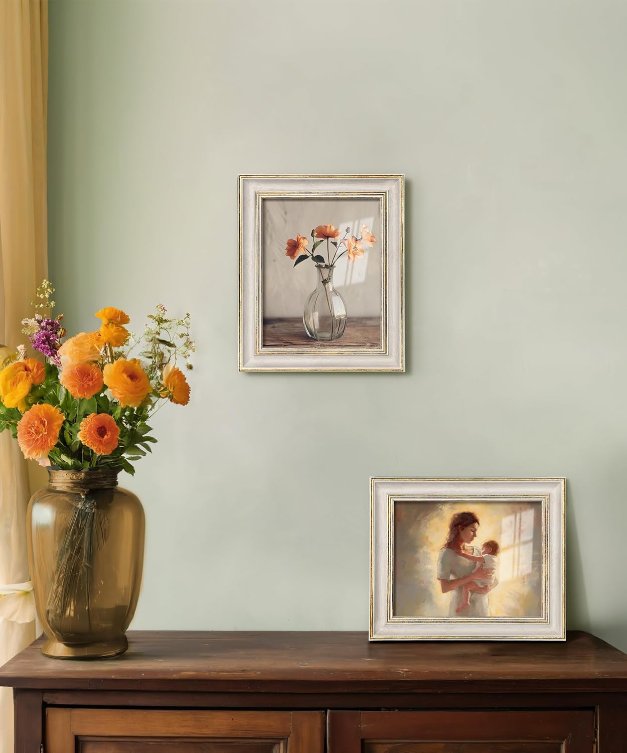 Sonefreiy 8x10 Picture Frame, White Gold Vintage Antique Retro 8 x 10 Photo Frame Desk and Wall Hanging Wedding Gift for Mom Grandma Family Friends