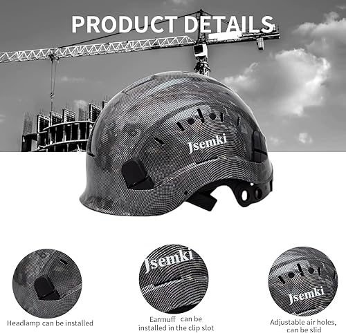 Miniatura 3 de Jsemki Casco de construcción con ventilación para hombres y mujeres, aprobado por ANSI Z89.1, suspensión de 8 puntos