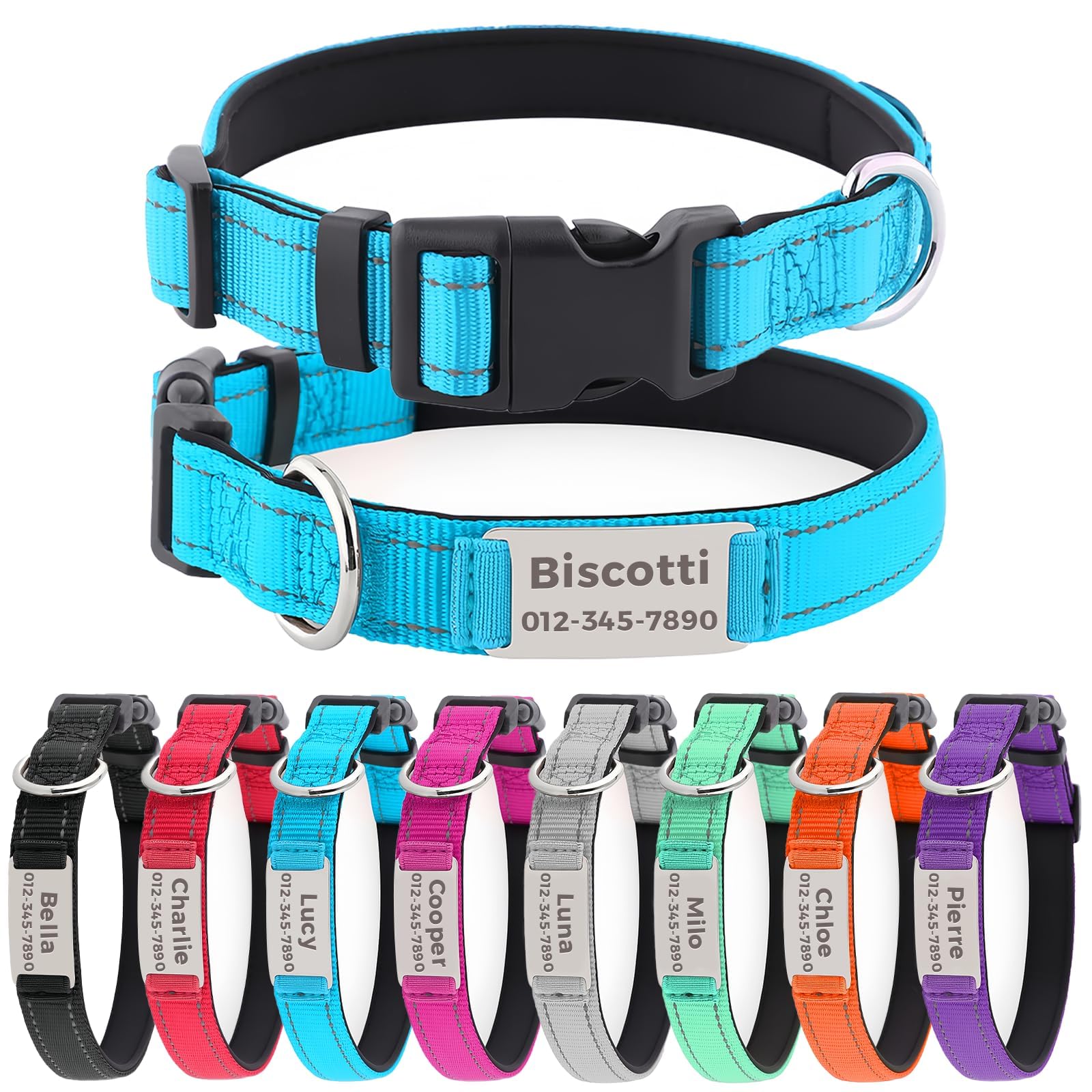 Collar táctico personalizado para perros medianos y grandes, collar de nailon militar resistente con hebilla de metal, nombre personalizado y número de teléfono para mascotas