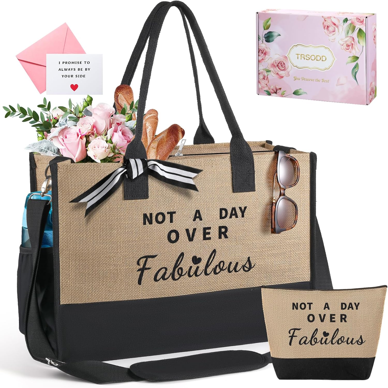 Birthday Retirement Gifts for Women Personalized Gifts for Friend Sister Bridesmaid Teacher Jute Tote Bag and Makeup Bag