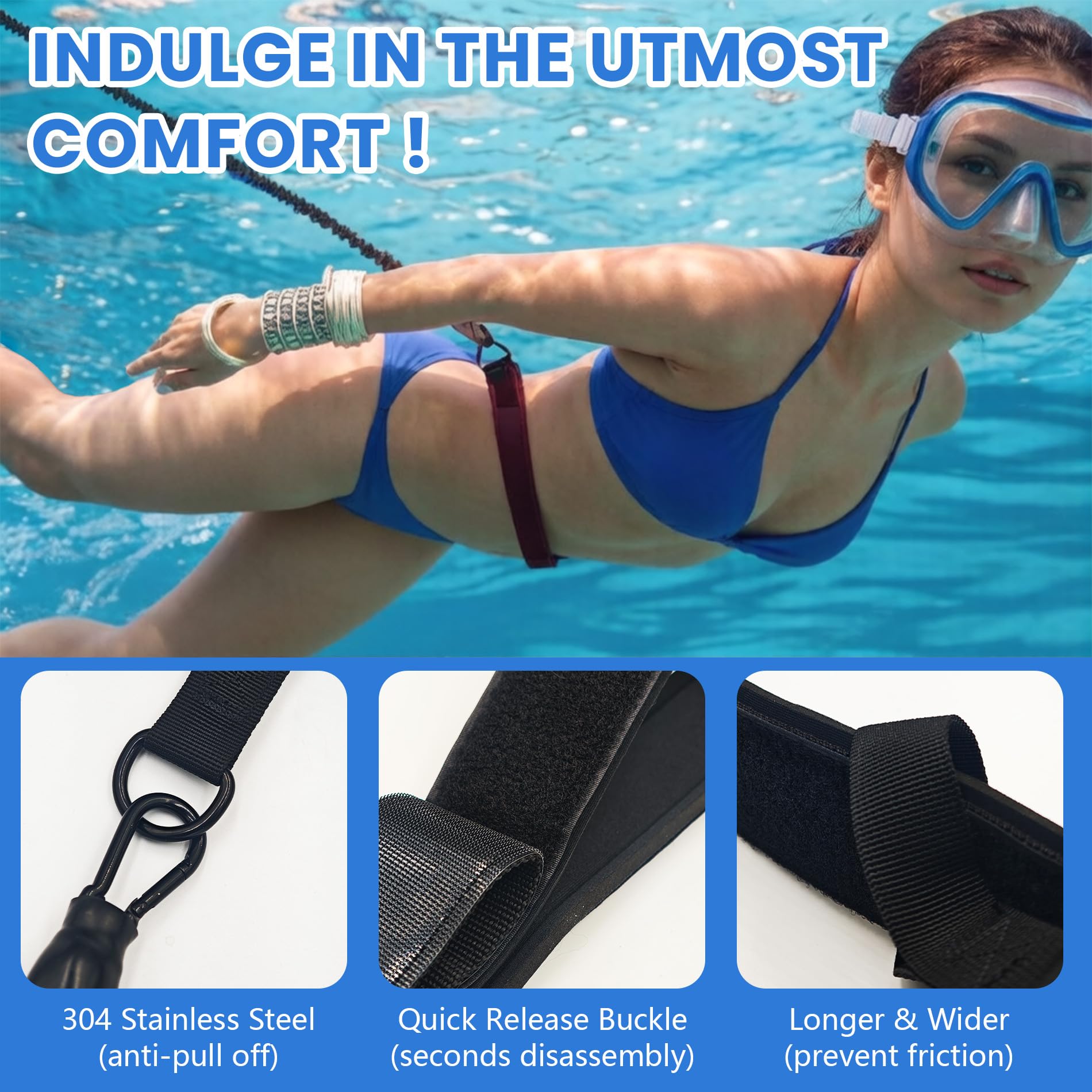Schwimmgurt für Pool|2.5-7.5M Einstellbare Schwimmwiderstand Gürtel|Schwimmgurt Pool Erwachsene Kinder|Schwimmtrainer Gürtel|Schwimmhilfe Zum Einhängen Widerstandsband Schwimmen Pool