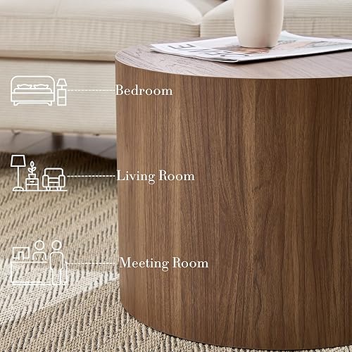 Miniatura 4 de Juego de 2 mesas auxiliares redondas, mesa auxiliar de madera para sala de estar, balcón, oficina, color madera de nogal, sin montaje Nuez,(Tree