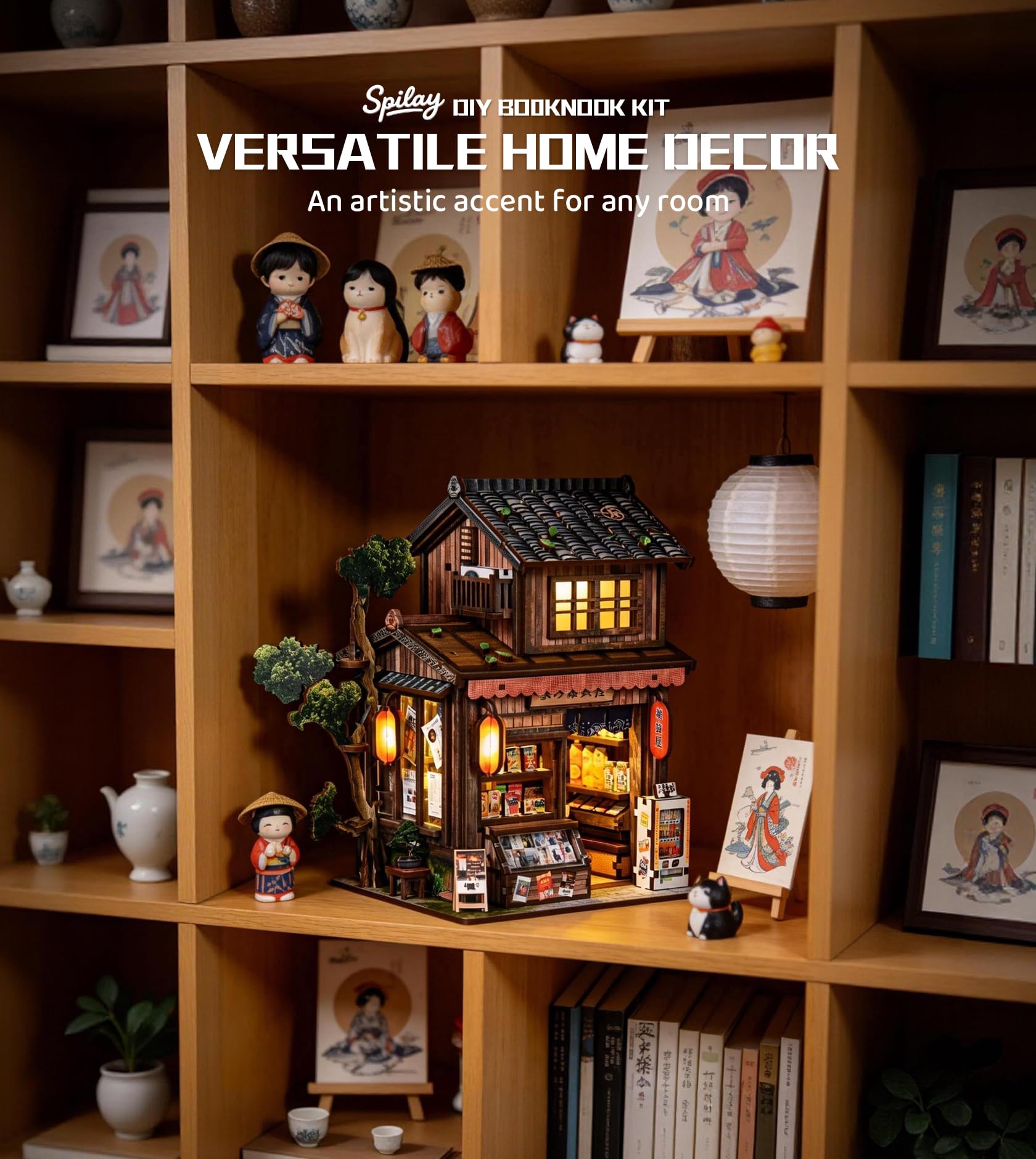 Spilay Kit fai da te in miniatura, casa delle bambole in miniatura, con carillon, mini kit per la costruzione di una casa, angolo libro per adulti, decorazione creativa per libreria e regalo unico
