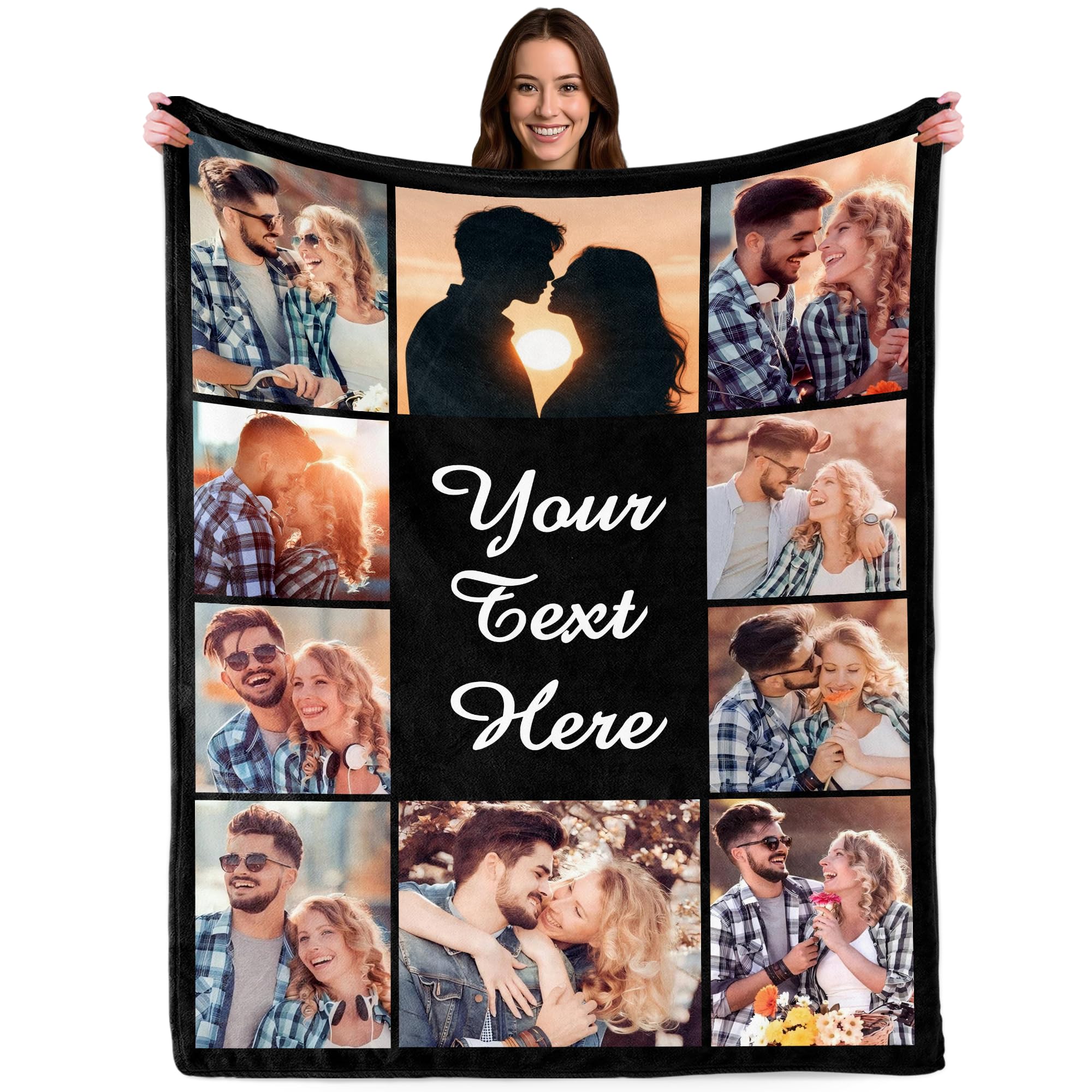 Personalised Blanket with Photo Text, Customised Picture Blanket for Adult Kid Couple, Custom Blanekt, Personalised Christmas Valentines Birthday Gifts for Boyfriend Girlfriend Women Men Her Him