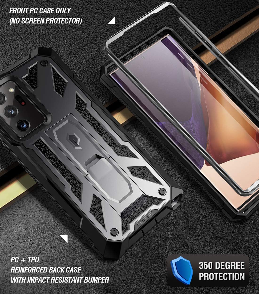 Onе-Dау Sаlе: Uр tо 50% оƒƒ Poetic Spartan Series Designed for Galaxy Note 20 Ultra Case, Full-Body Rugged Dual-Layer Metallic Color Accent with Premium Leather Texture Shockproof Protective Cover with Kickstand, Gun Metal