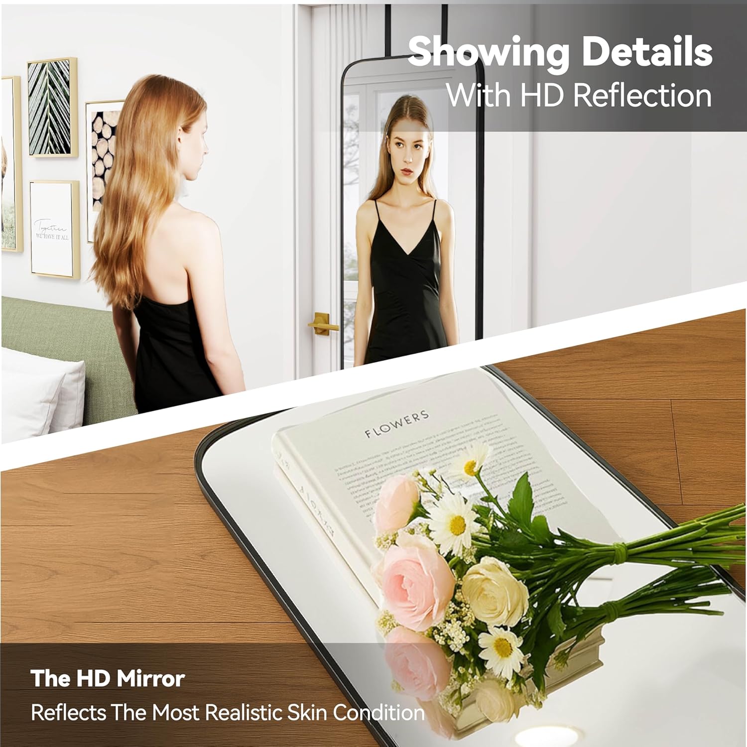 57x20 Door Hanging Full Length Mirror, Floor Stand (Height 5.7ft just Body in1.3ft) Wall Mounted Metal Frame Rectangle Dressing Mirrors for Bedroom Living Room 57 inch Black