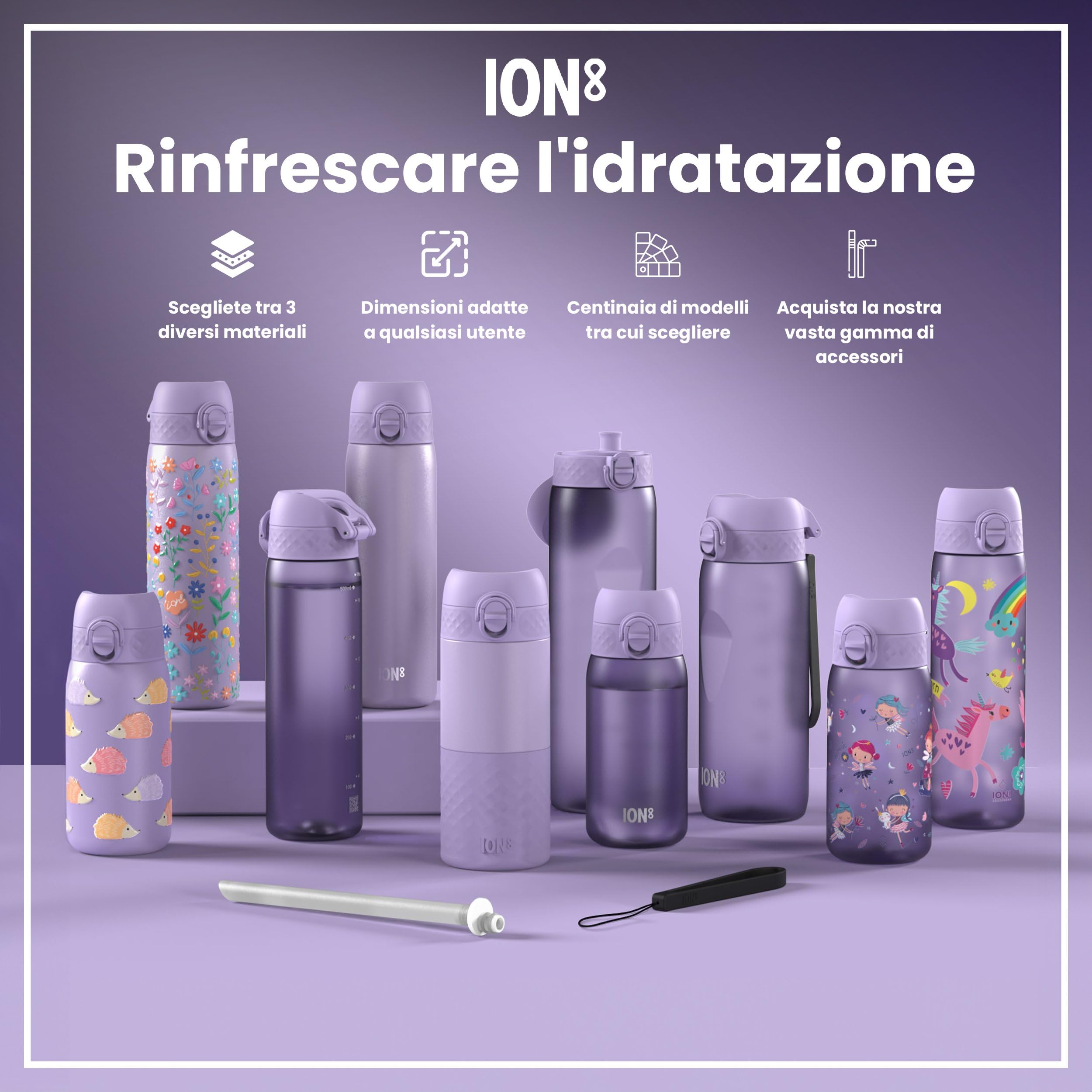 Ion8 Borraccia Termica in Acciaio Isolato, 500ml, a Prova di Perdite, Facile da Aprire, Serratura Sicura, Lavabile in Lavastoviglie, Maniglia per il Trasporto, Facile Pulizia,Floreale Delicato