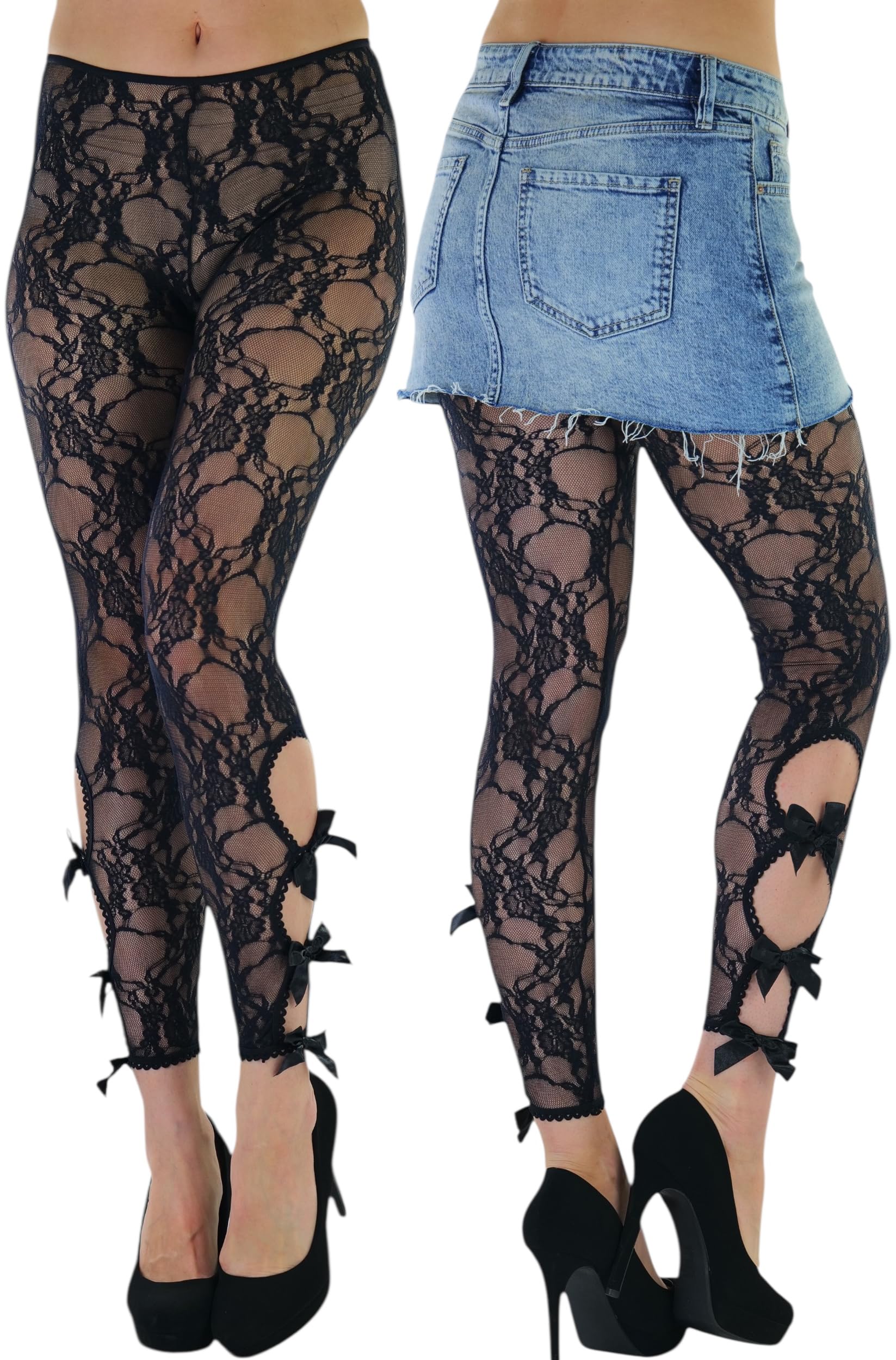 ToBeInStyle Women's Single Floral Lace Fishnet Tights Footless &amp; Stirrup Design