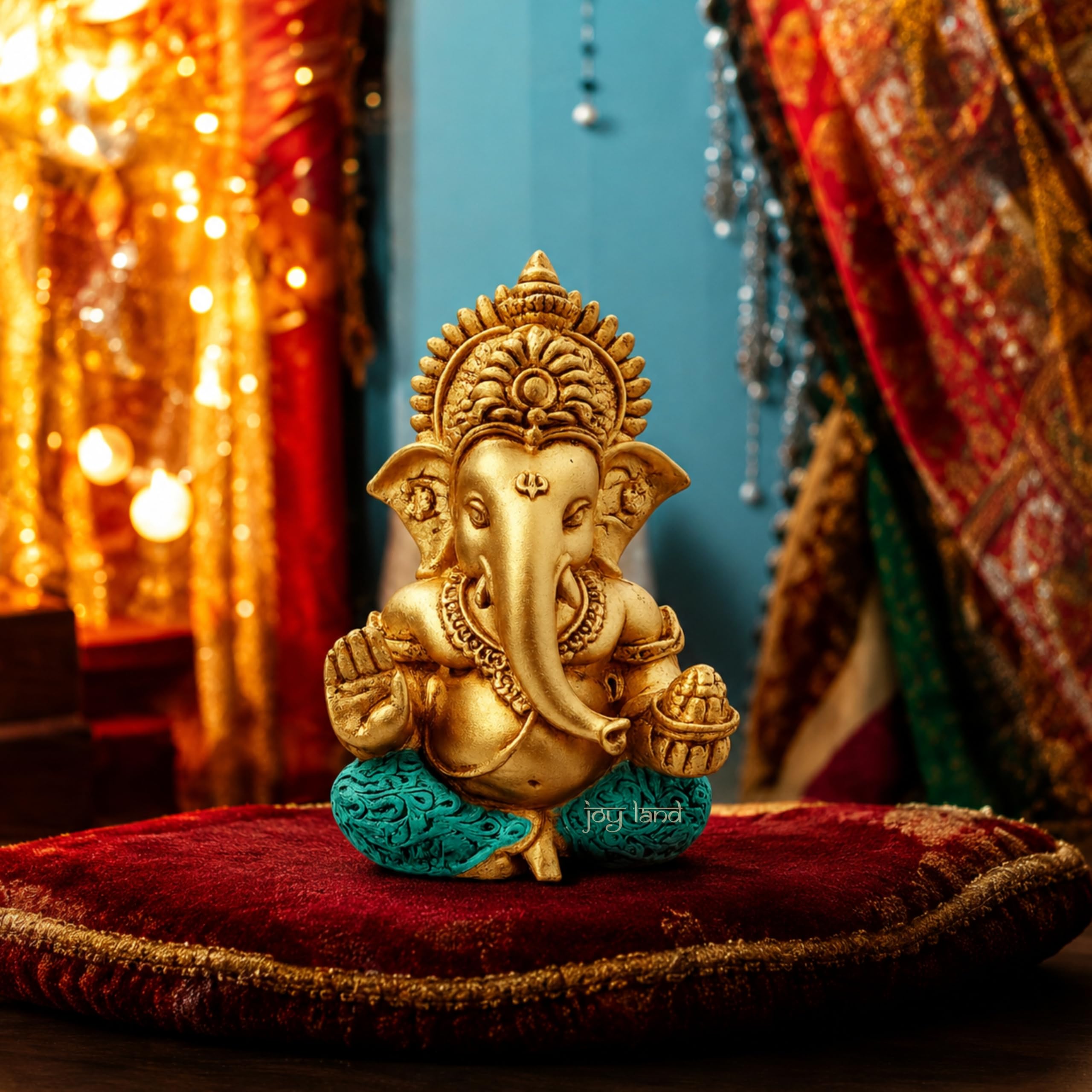 JOY LAND Lord Ganesha Car Dashboard Idol | White & Gold Ganesh Murti for Car Dashboard, Home & Office Decor (Gold)