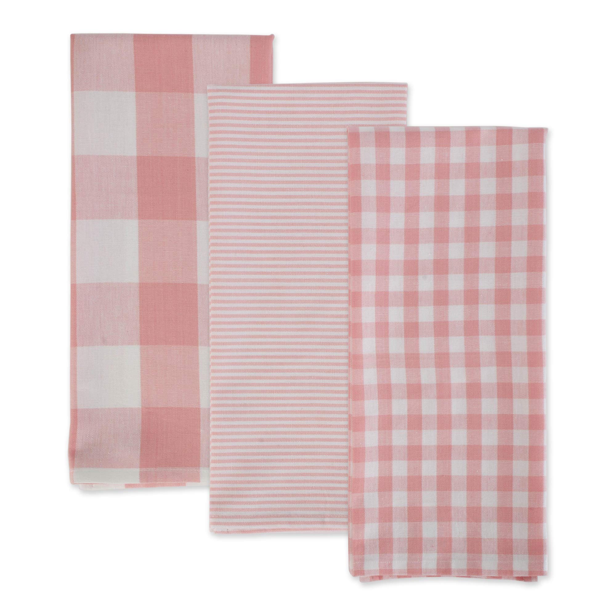 DII Kitchen Collection, 100% Cotton, Pink & White, Dishtowel S/3