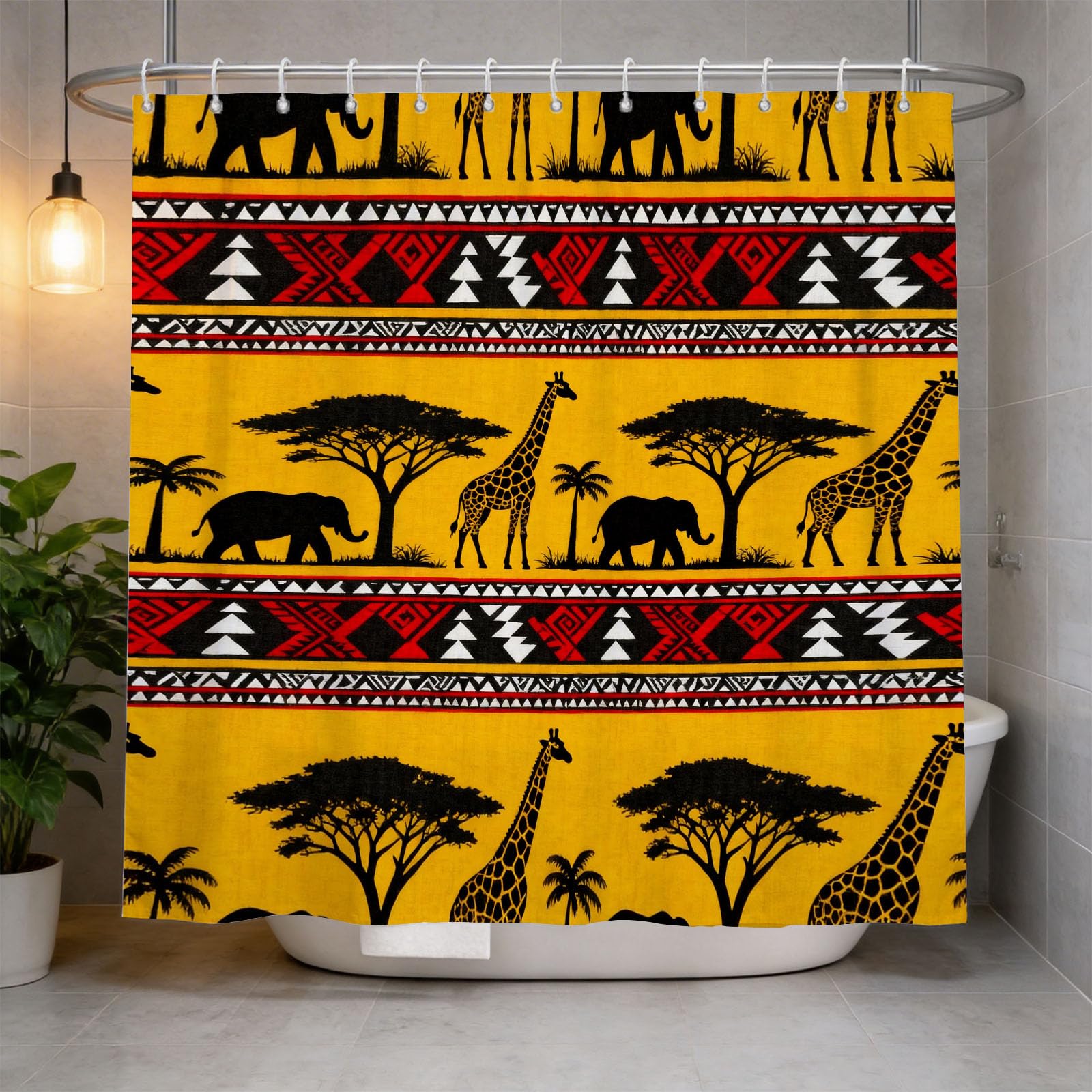 Hongduo 3D Giraffe Elephant Shower Curtain for Stalls Bathtubs Tribal Elements Bathroom Decor Shower Curtain Set Polyester Fabric Waterproof 180x200cm/71X79 Inch with Hooks