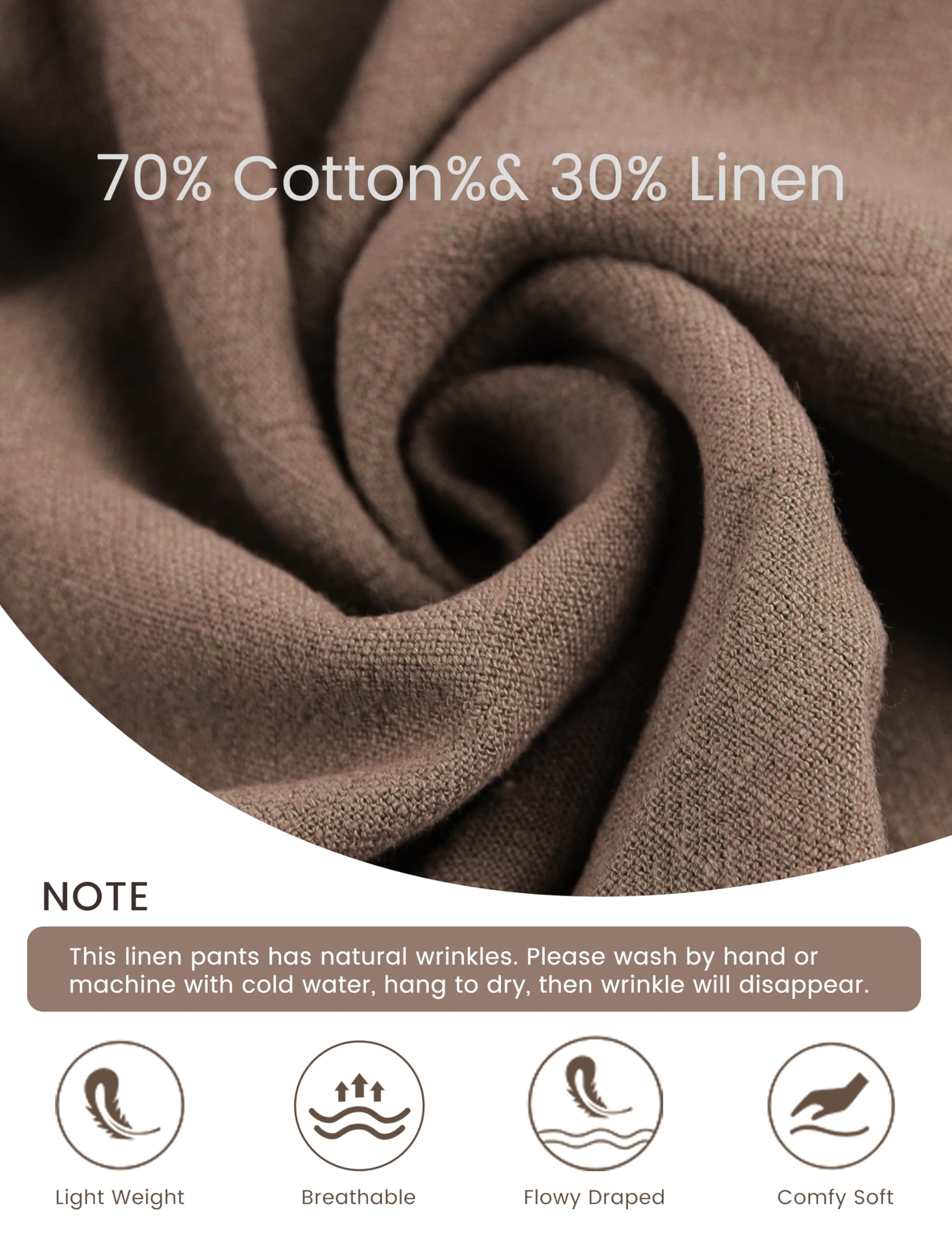 Hooever Womens Cotton Linen Pants Casual Button Up High Waisted Wide Leg Trousers