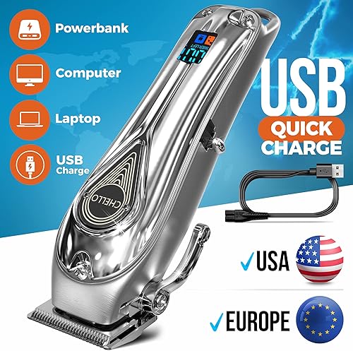 Miniatura 4 de Chello Cortadora de pelo de perro de metal completo, inalámbrica, de bajo ruido, para abrigos gruesos, batería de 5 horas de larga duración,