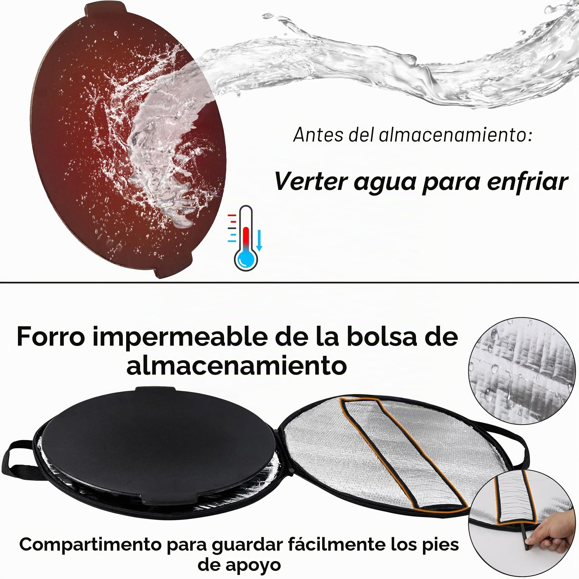 NAIZY Sartén para barbacoa de hierro fundido de 45 cm de diámetro, con 3 patas, plancha redonda para horno holandés, incluye bolsa de almacenamiento para exteriores