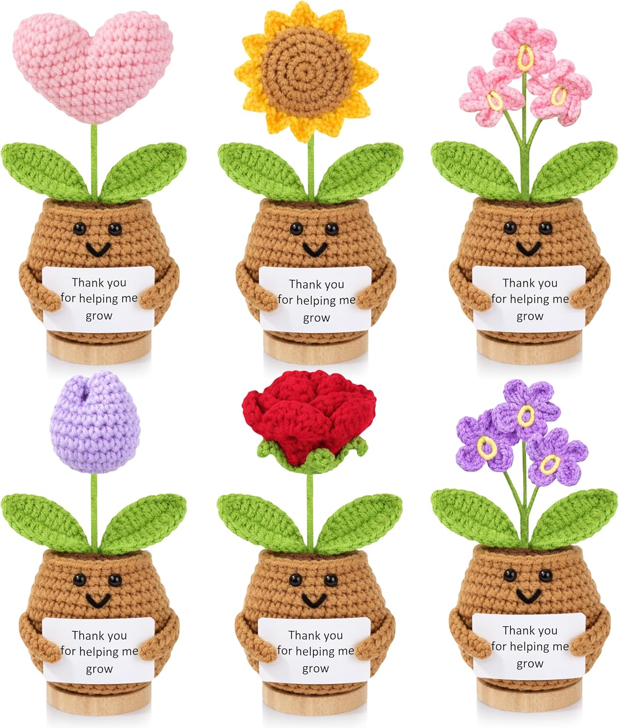 6PCS Teacher Appreciation Gifts for Women, Teachers Gifts Bulk, Positive Crochet Flowers, End of Year Teacher Present from Student, Emotional Support Crochet Set