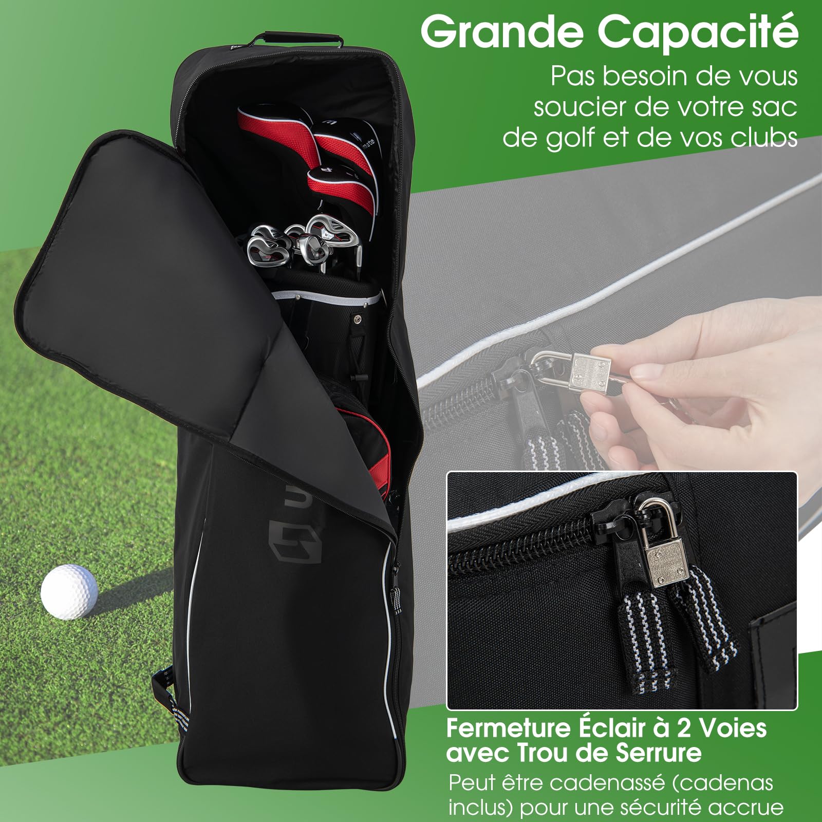 GOPLUS Sac de Voyage de Clubs de Golf avec Roulettes, Housse en Tissu Oxford Imperméable Pliable