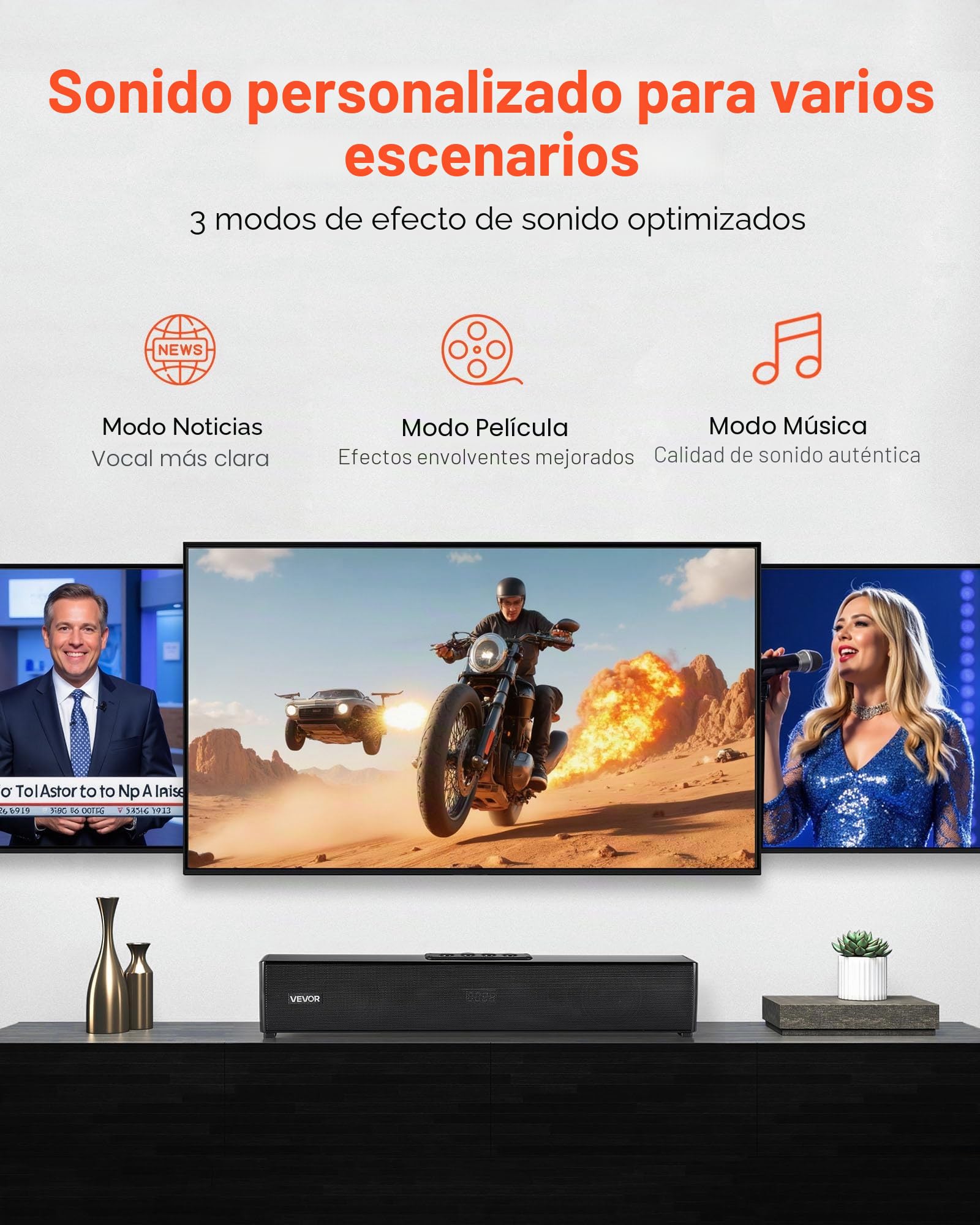 VEVOR Barra de Sonido para Smart TV, 2.0 Canales, Altavoces Compactos de 450 mm para Proyector, Puerto Auxiliar Bluetooth, Control Remoto, Sistema de Sonido Envolvente 80 W para Cine en Casa y PC
