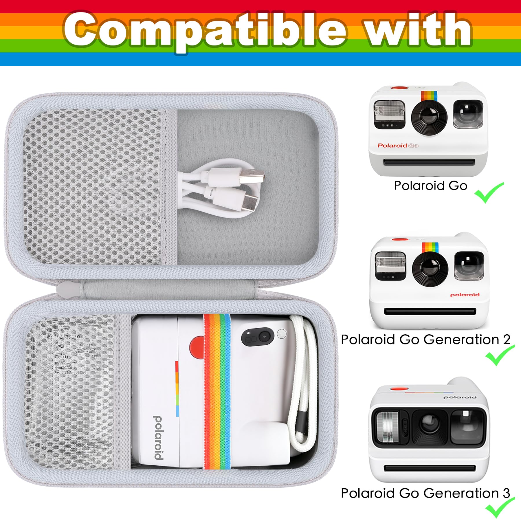 Khanka Custodia per Polaroid Go Gen 3/Gen 2/Go Mini - Nero + Bianco