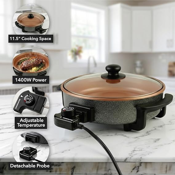 OVENTE 11.5-Inch Electric Skillet, 1400W Nonstick Pan, Copper SK11112CO