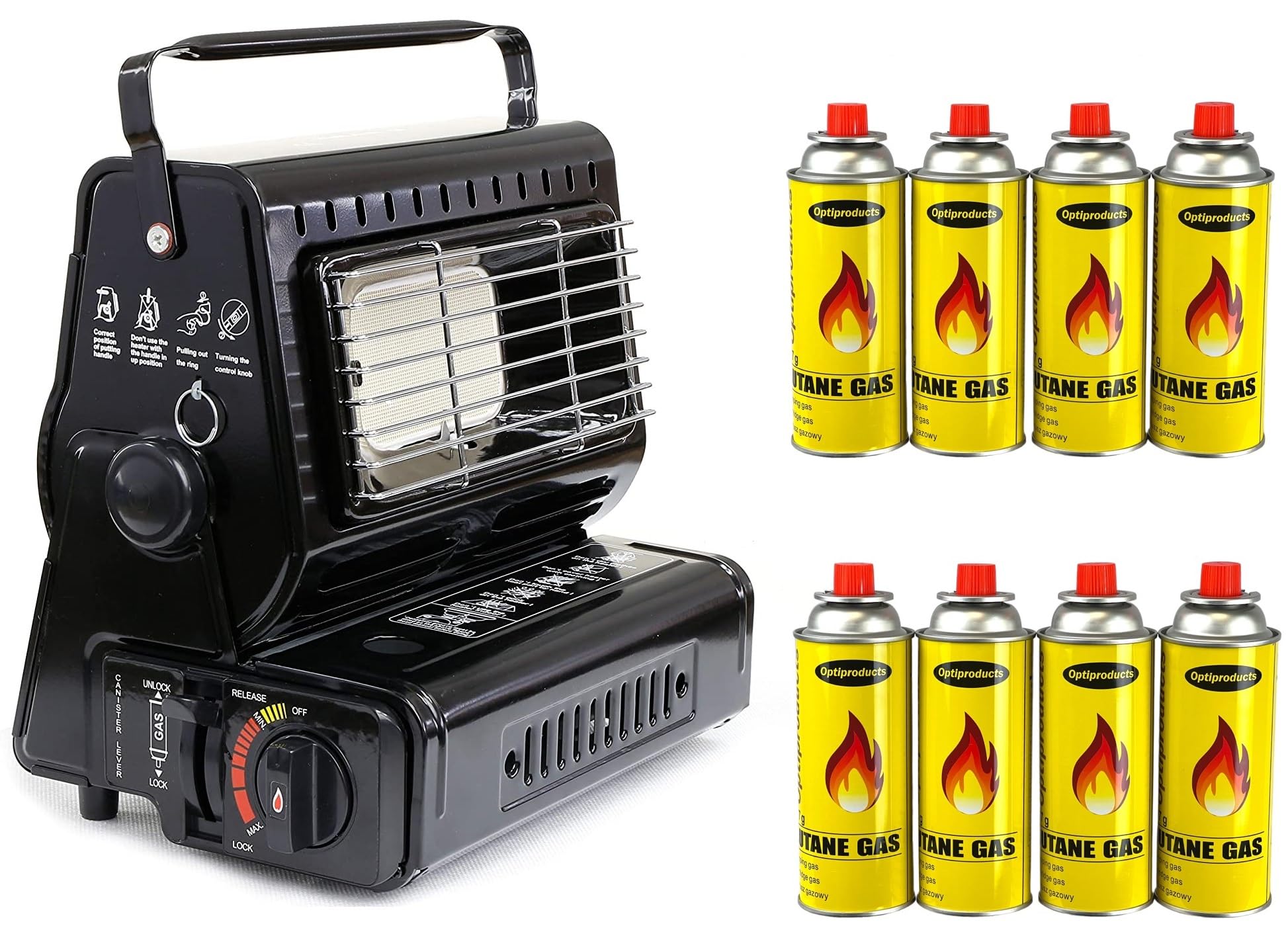 Easy Shopping® Portable Heater for Indoor Outdoor Use - Camping, Fishing, Caravan, Picnic, Party - Keep Warm in Room, Office, Bathroom - Moveable Gas Heater (With 8 Can)