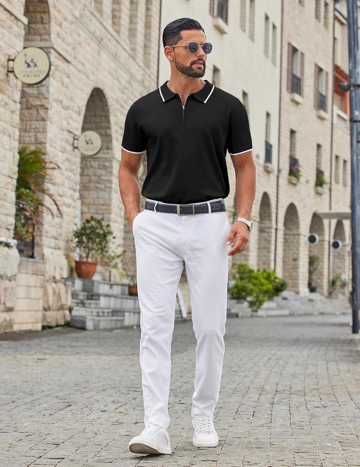 COOFANDY Men's Zipper Polo Shirt Casual Knit Short Sleeve Polo T Shirt Classic Fit Shirts - Image 7