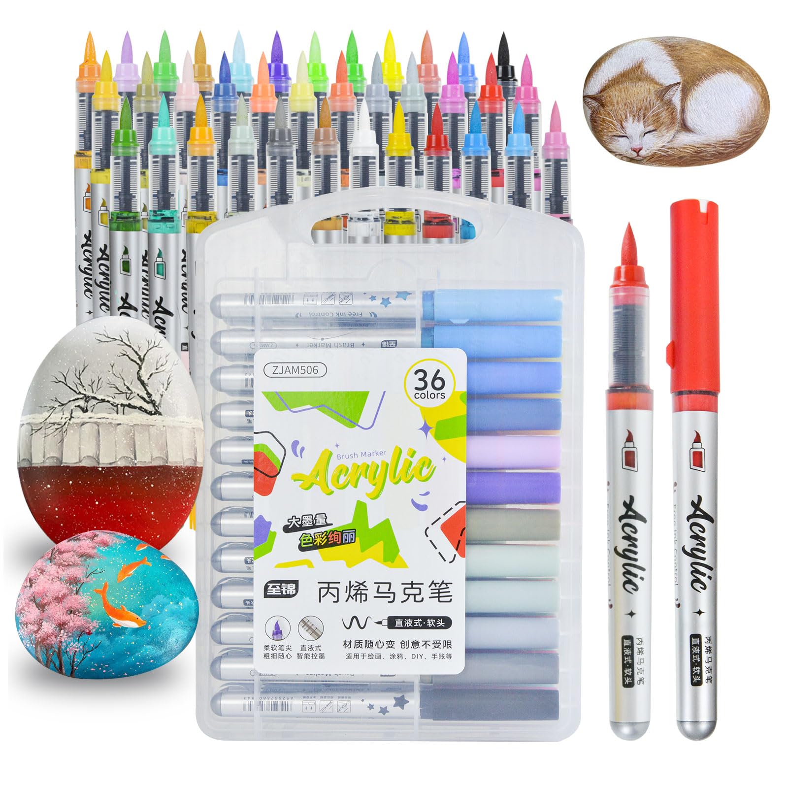 Woomer36 Colors Acrylic Paint Pens, Brush Tip Fine Tip Acrylic Paint  Markers for Rock Painting, Canvas, Wood, Glass, Ceramic, Fabric, Acrylic  Paint