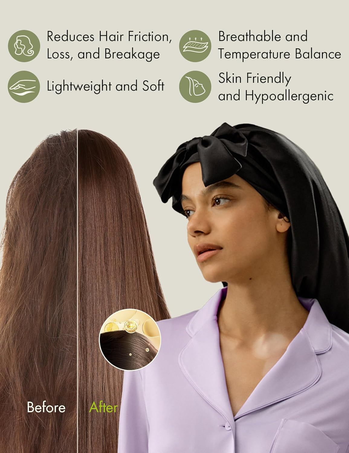 LilySilk 100% Mulberry Silk Sleep Cap Women Extra Long Tie Bow Silk Bonnet Night Hair Wrap - Image 6