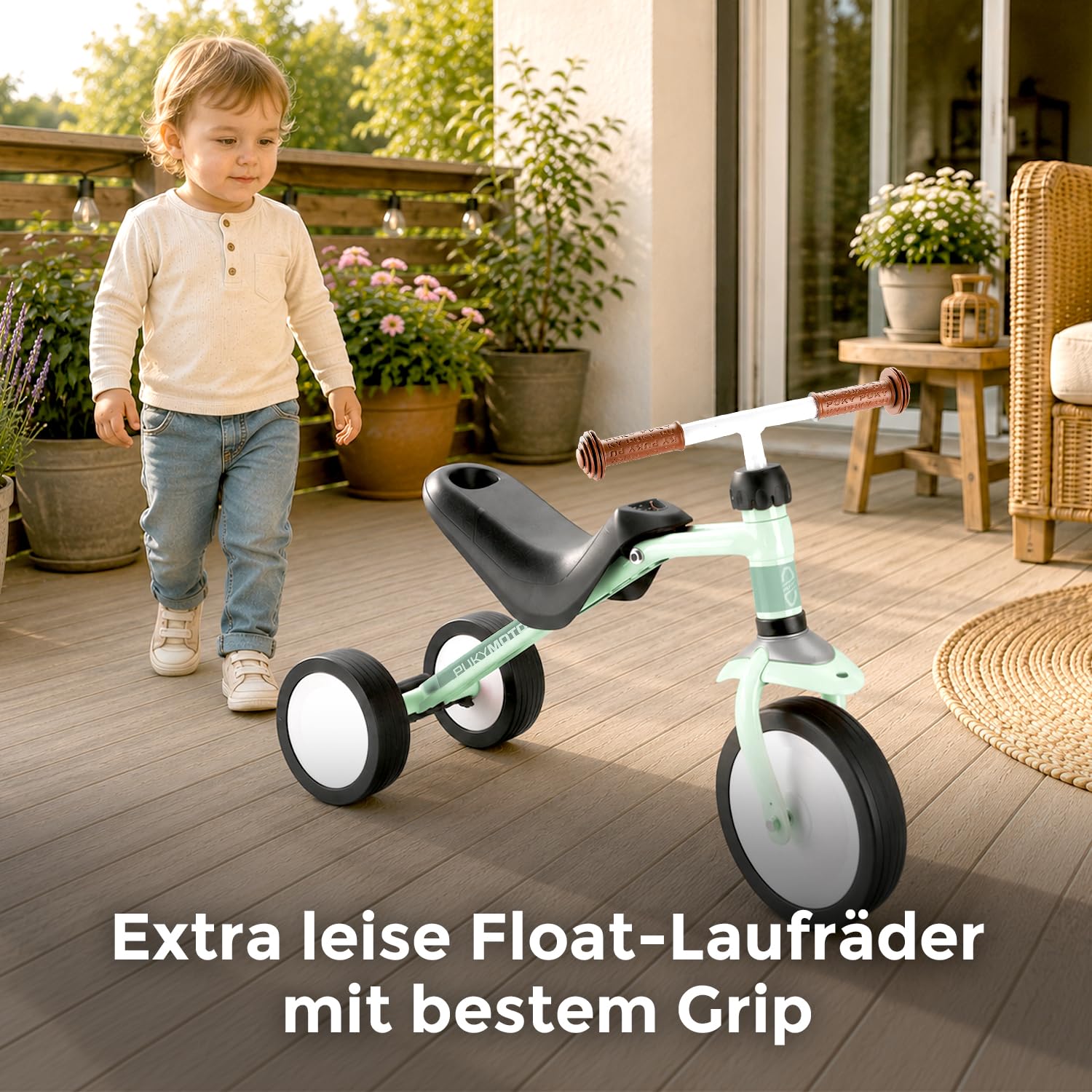 PUKY PUKYMOTO Laufrad Pastell Green | Dreirad & Kinder Fahrrad für Jungen und Mädchen ab 1,5 Jahren | Mitwachsend | Ideal als erstes Balance-Fahrzeug | Brücke zwischen Rutschfahrzeug und erstem Rad