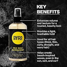 Byrd Sea Salt Surfspray, Salty Coconut Scent, Texturizing and Volumizing Sea Salt Spray for Men for Hydrated, Shiny Surfer Hair, Safe for All Hair Types, 8 Fl Oz, Pack of 4