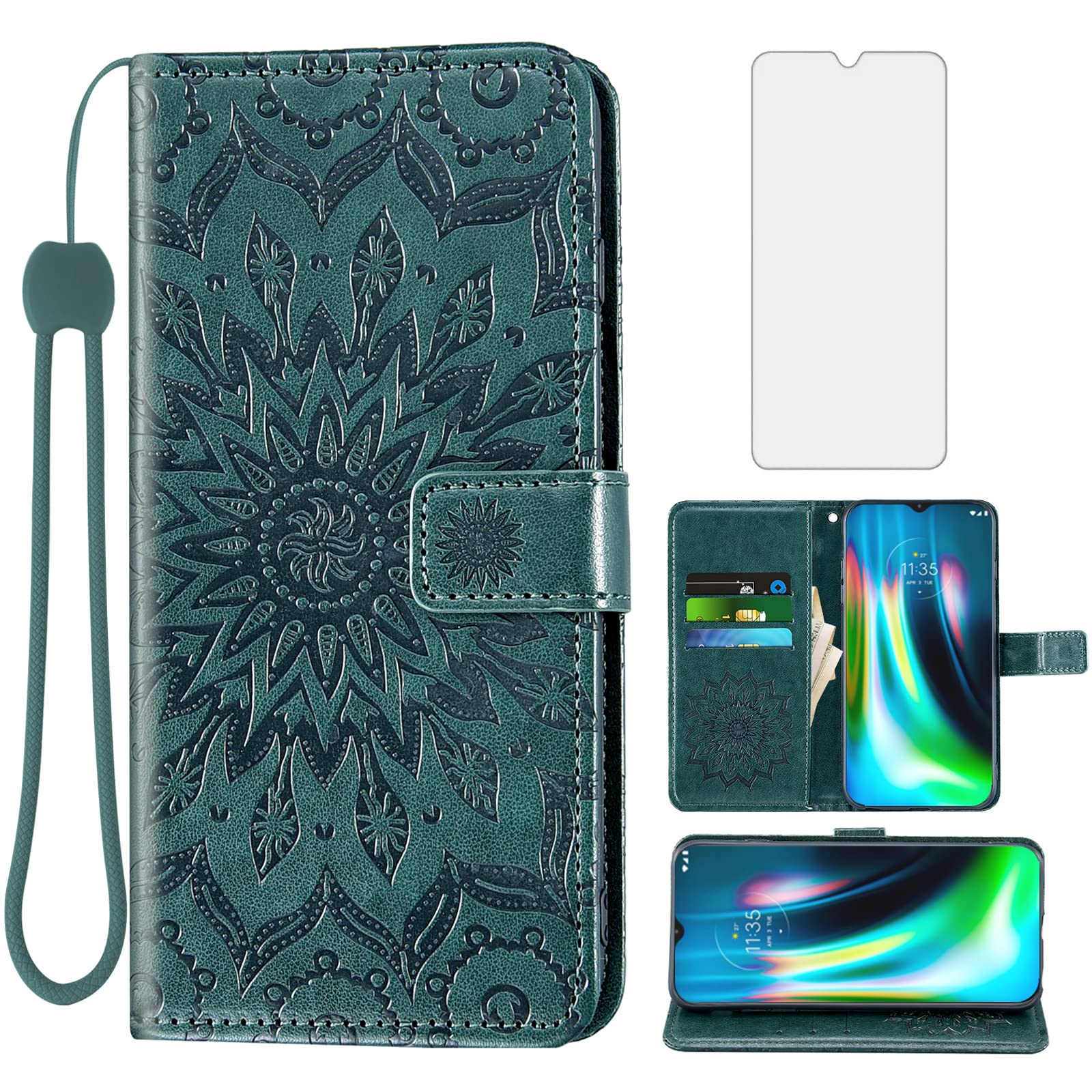 Funda Moto E7 Plus verde oscuro para viajes urbanos con tarjetero integrado 8