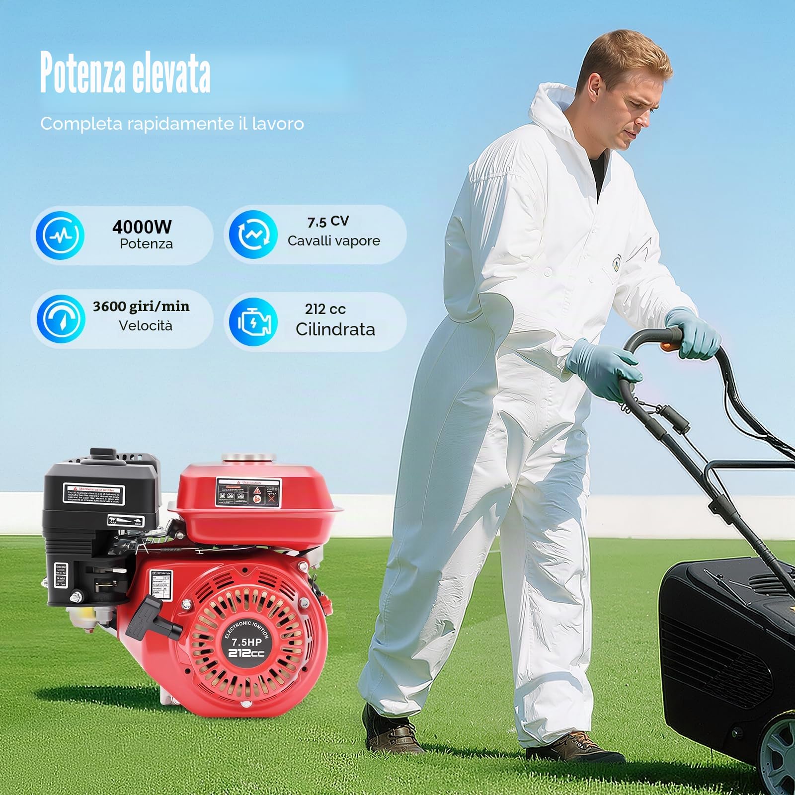 MINRS 212 cc, motore a benzina a 4 tempi, 1 cilindro, generatore Go-Kart 20 mm, 7,5 Hp, potenza di funzionamento di 4000 Watt