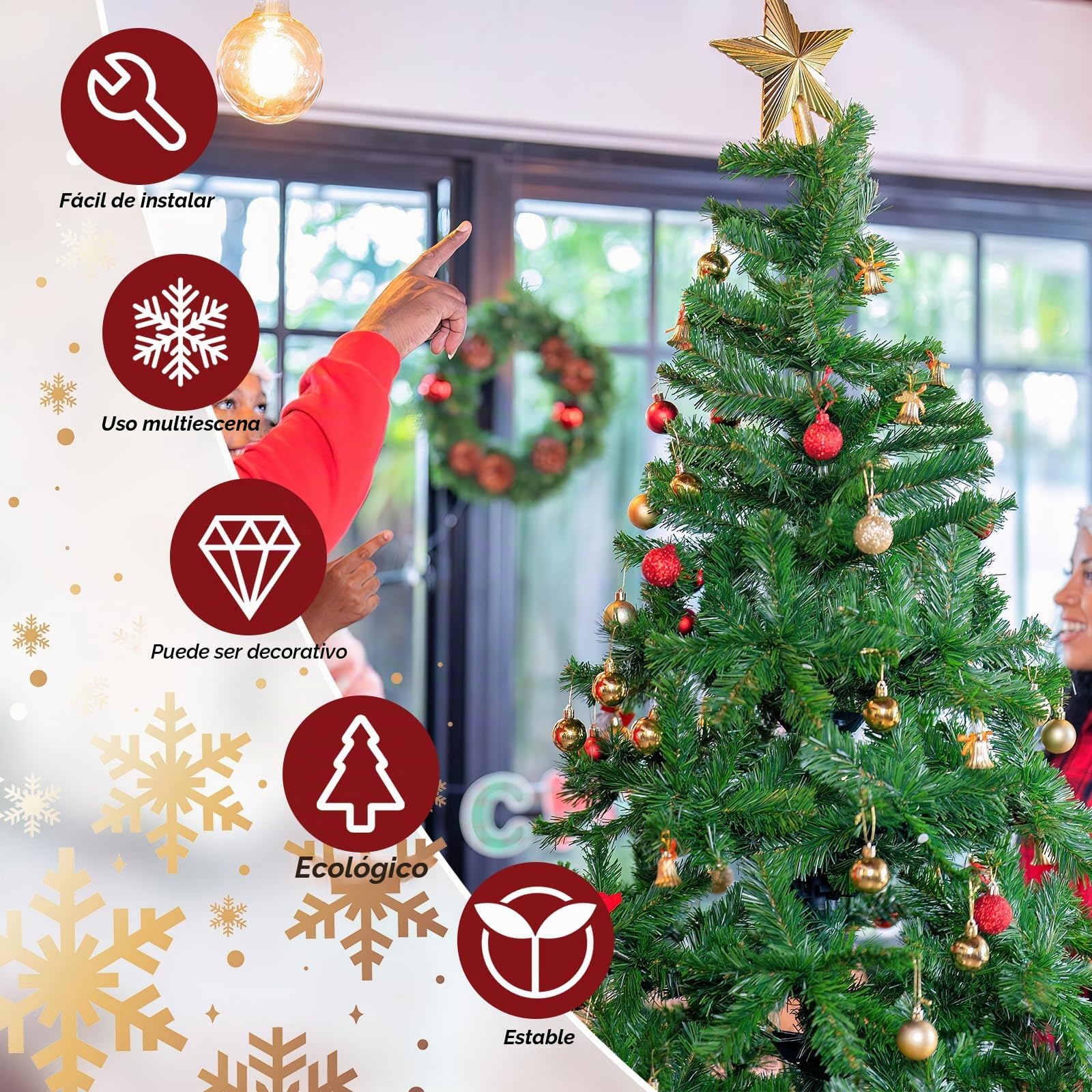 CCLIFE árbol de Navidad Plegable,Decorado Grande Pequeño Árbol de Agujas de Pino,180 cm,Verde,600 Ramas,Cushhom