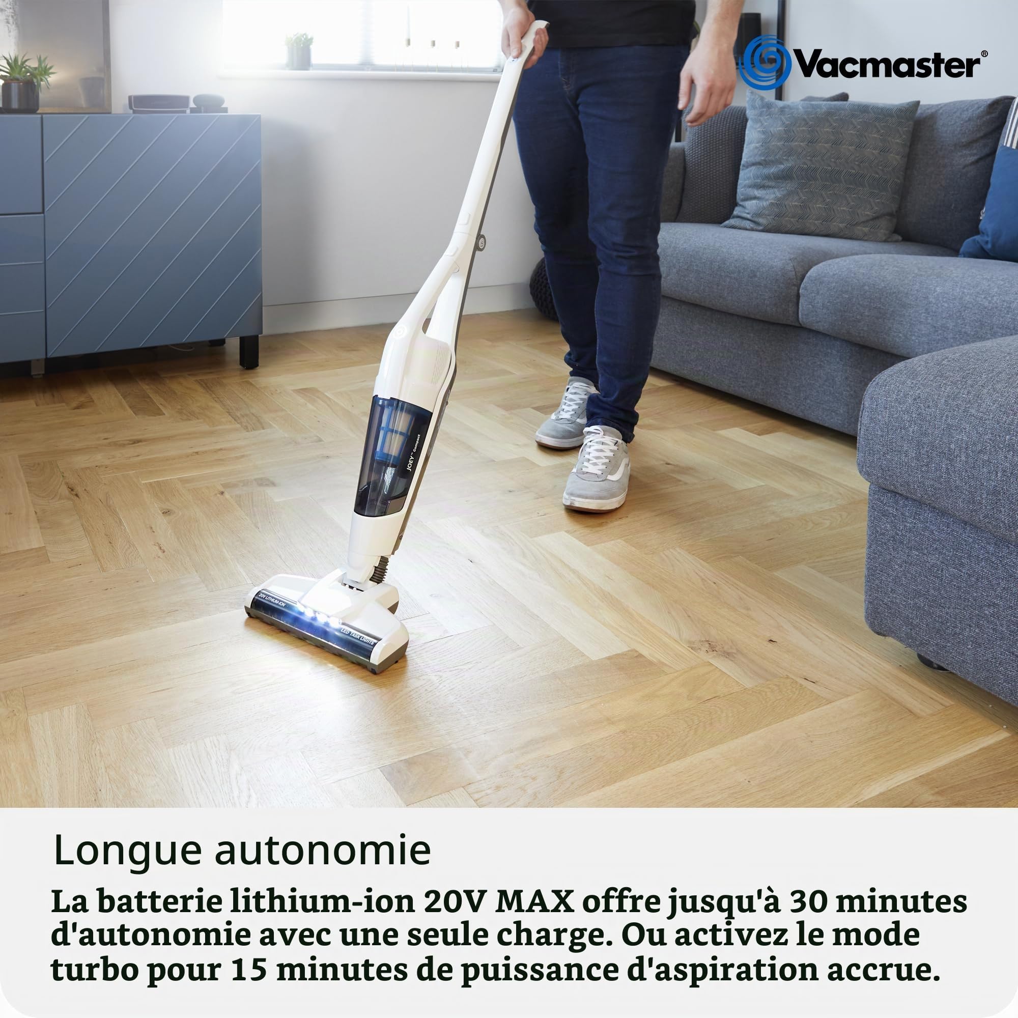 Vacmaster Aspirateur sans Fil 2-en-1 30 Min 20V HEPA 13 sans Sac Poils