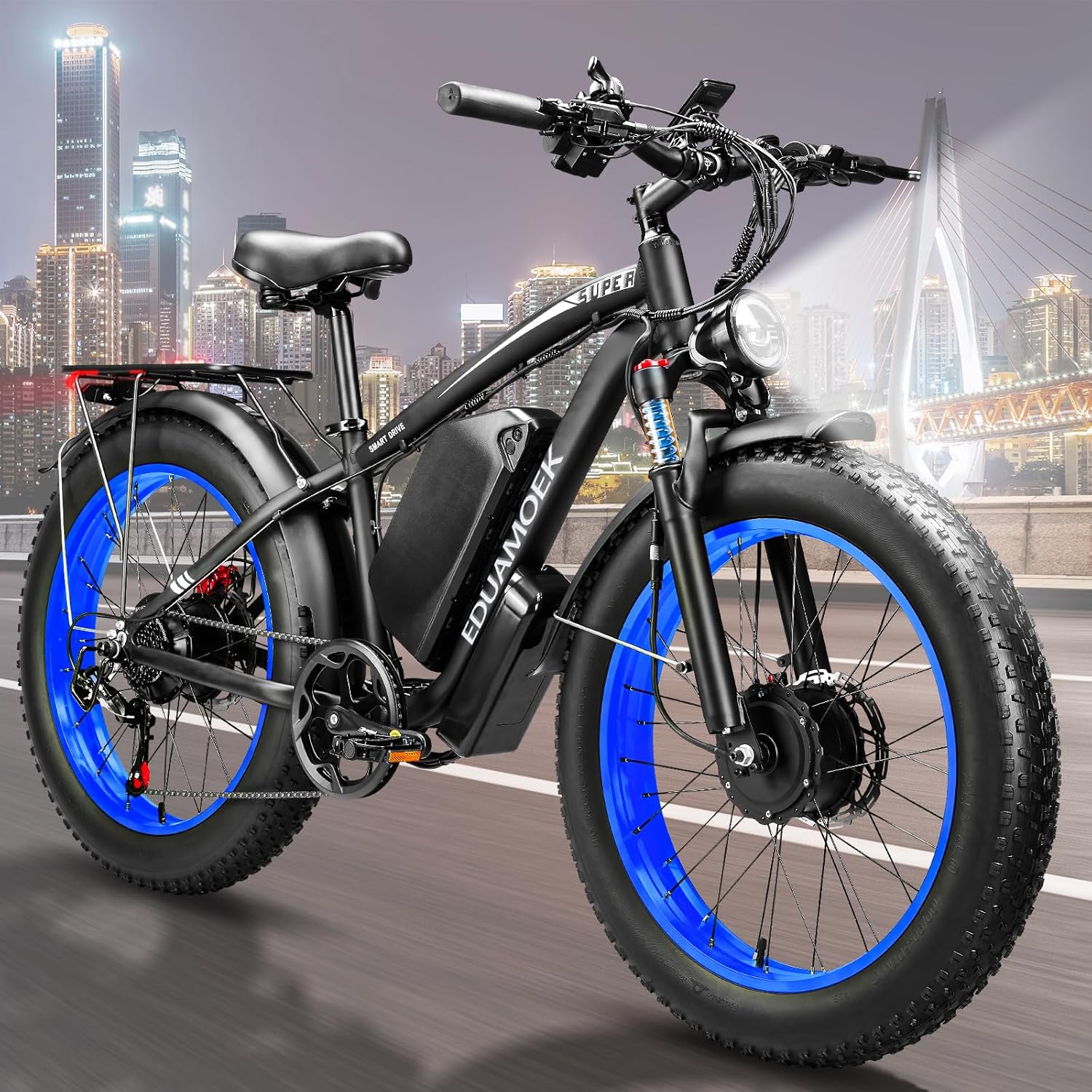 9000W-Peak 52V 34Ah 1768Wh Battery Dual-Motor-Ebike for Adults, 42-46MPH 105 Miles Range Fast-Ebike-Dual-Motor-Electric-Bike,24"*4.0" Men Fat-Tire-Electric-Bicycle Lockable Suspension