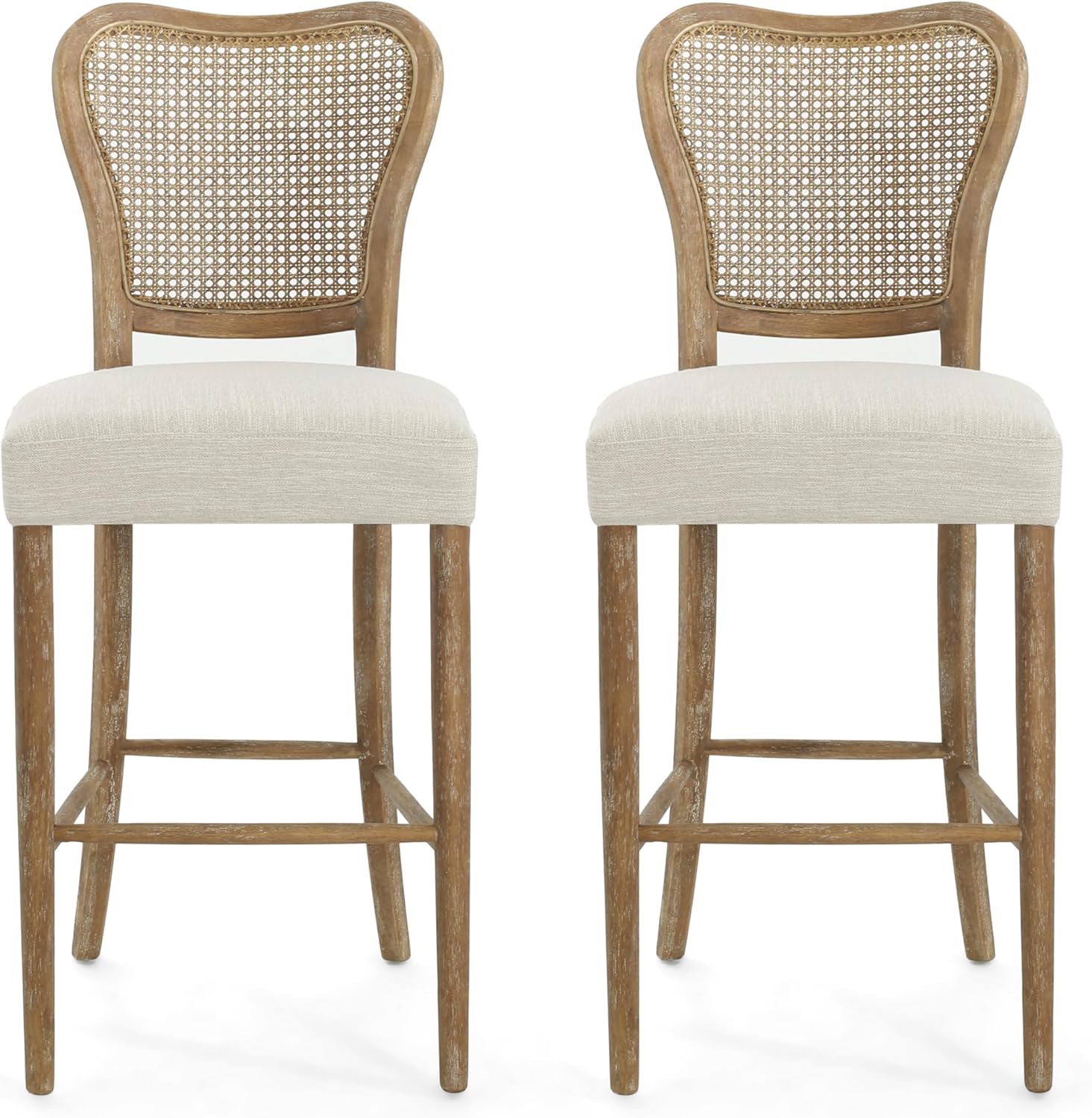 Christopher Knight Home Collda Modern Upholstered Barstools, Wicker Backrest, Vintage Classic Style for Home Bar, Living Room, Kitchen Counter (Set of 2), Dark Brown+Beige