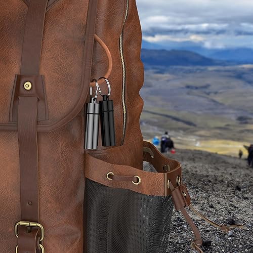 Miniatura 6 de Pastillero pequeño, (paquete de 2 + 2 clips de mosquetón) llavero portapíldoras portátil mini contenedor de píldoras de viaje botella de metal con