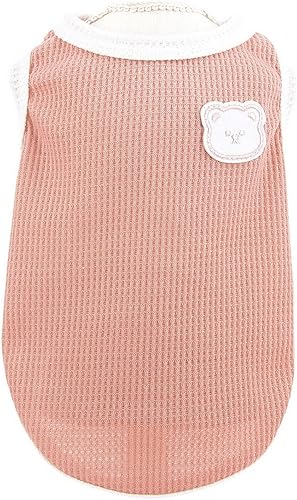 Miniatura 5 de SMALLLEE_LUCKY_STORE Linda camiseta de punto gofre con oso para cachorros, para perros pequeños y medianos, gatos, niños y niñas, camiseta elástica