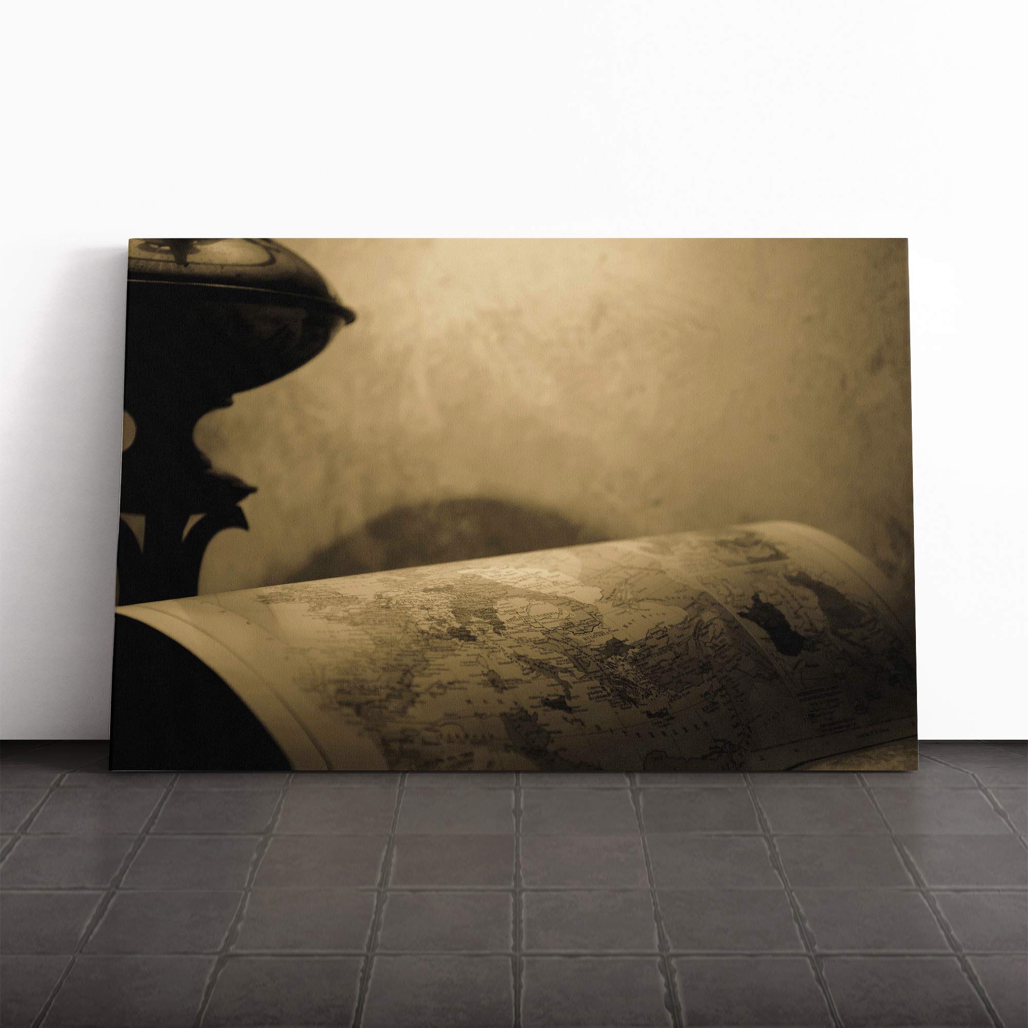 World Map Canvas Print | Gallery Wrapped 30mm Frame Wall Art | 24x16 inches | Ready to Hang | Retro Maps Picture | Living Room Bedroom Lounge Office