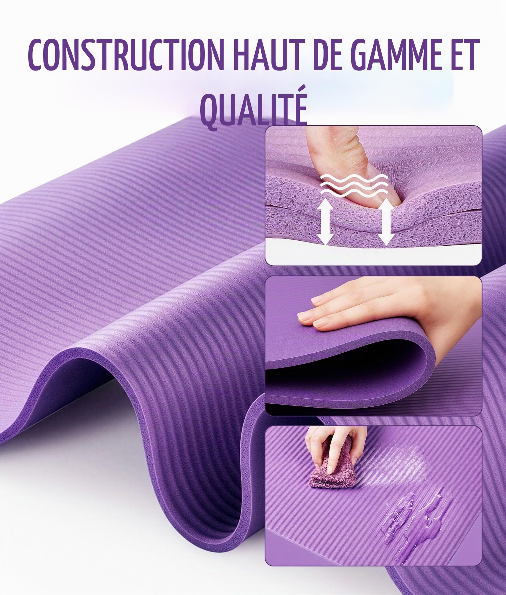 ROMIX Tapis de Yoga Épais 15 mm Antidérapant, Tapis de Sport 183 x 61 cm avec Sac de Transport et Sangle, Tapis de Sol pour Yoga Pilates Fitness Entraînement Maison Gym et Voyage