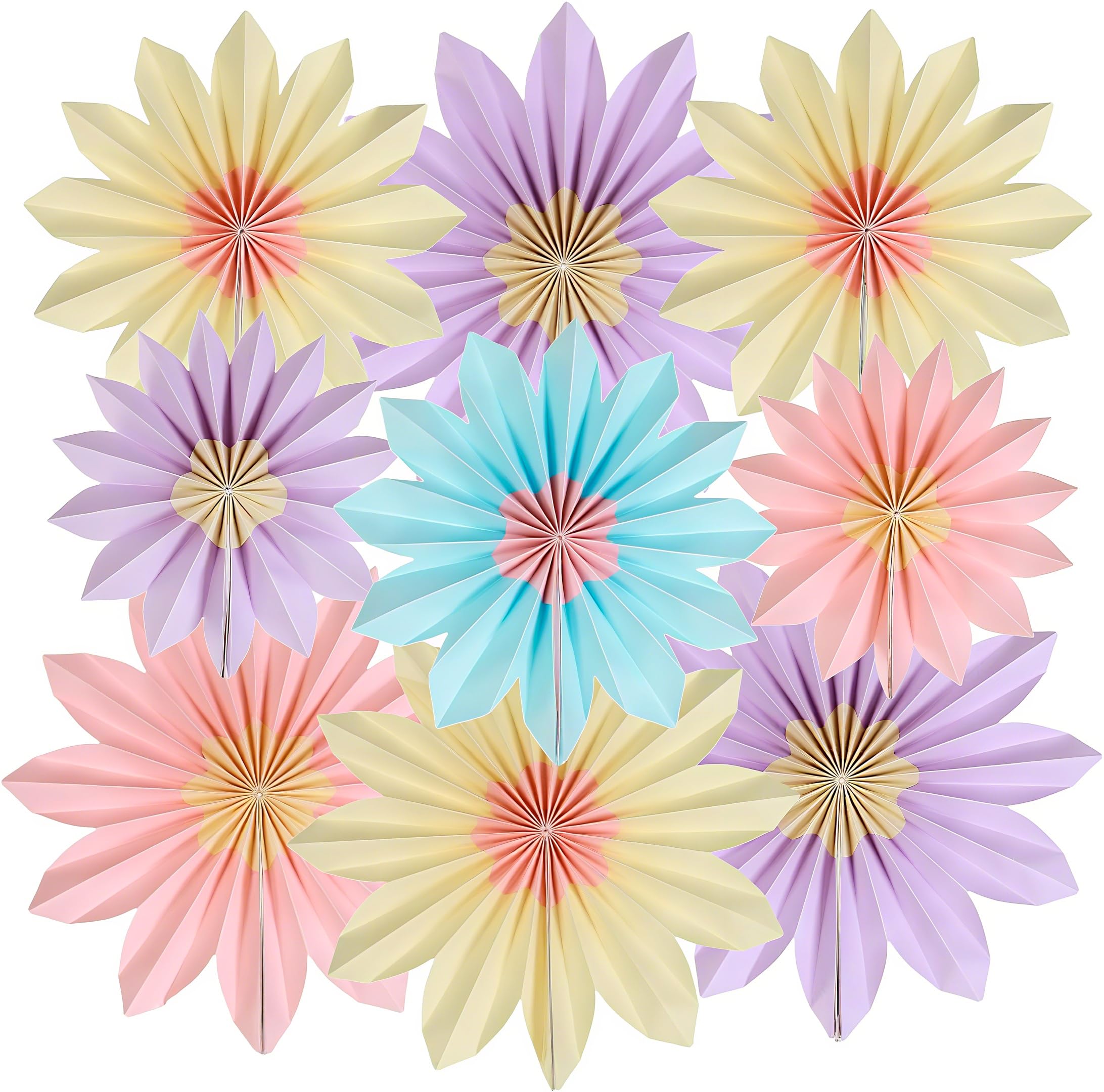 9 Stück Papierblumen Deko Hängend,Papierfächer Blumen Dekoration für Geburtstagsfeiern, Hochzeiten, Tea Party & Tischdeko (Bunt Sonnenblumen)