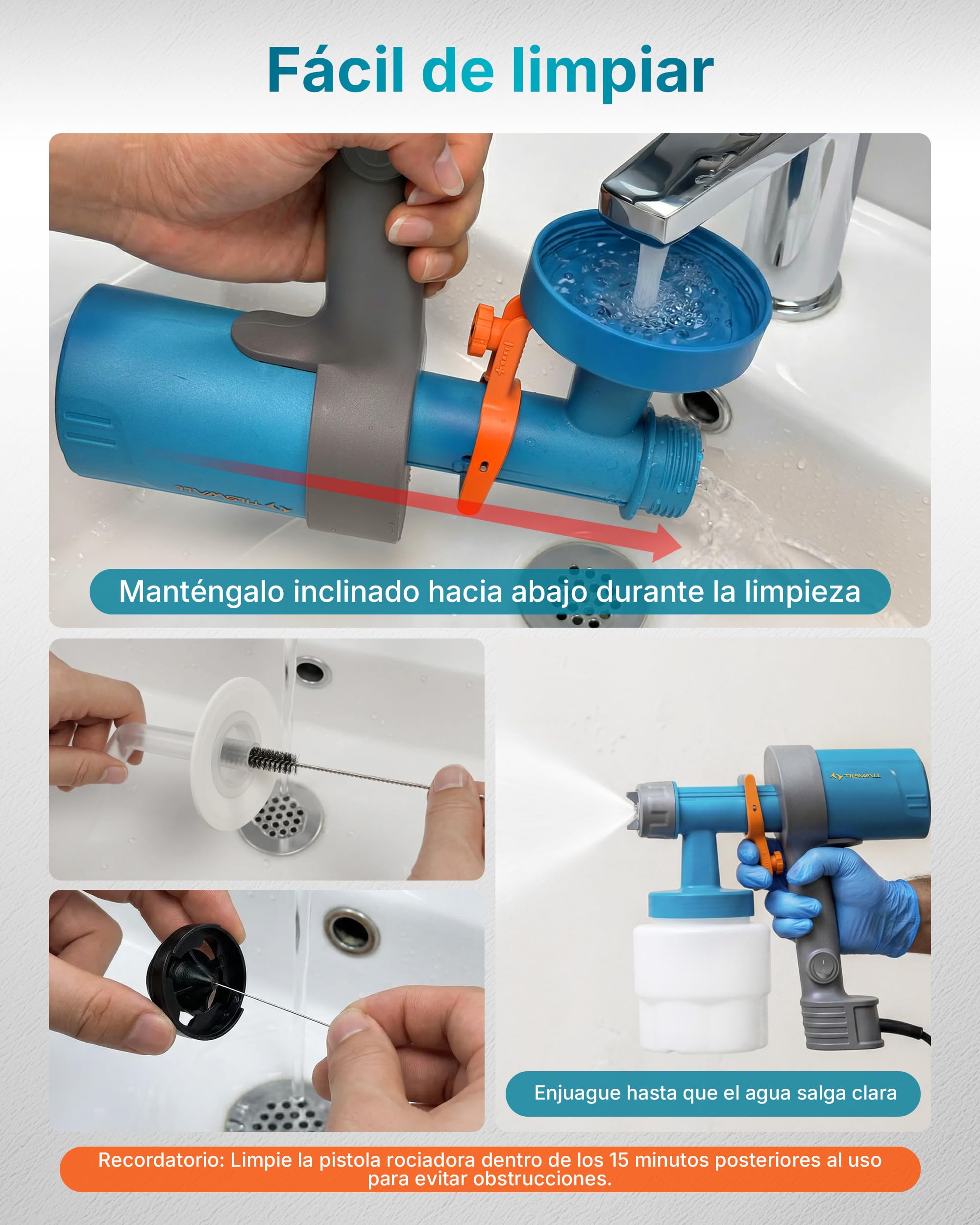 Tilswall Shark 600 Pistola de Pintura, Ultraligera HVLP Eléctrica, 3 Boquillas y 3 Patrones, Fácil Limpieza, Flujo Ajustable, para Muebles, Vallas, Paredes, Puertas, Terraza