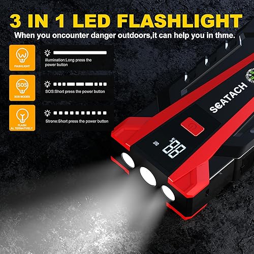 Miniatura 5 de Scatach Arrancador de batería de coche 011 4500A, batería de arranque de 12 V (hasta 12.0 L de gasolina y motor diesel de 10.0 L), caja de salto