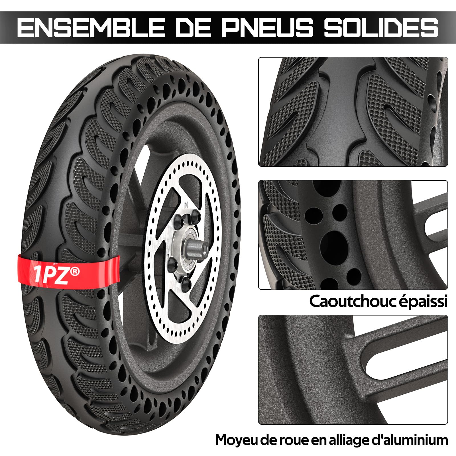 1PZ FM8-P3M 8,5 pouces Roue solide de scooter remplacement pour scooter électrique Xiaomi M365, pneu plein 8 1/2 avec moyeu en aluminium et frein à disque pour pneu solide arrière