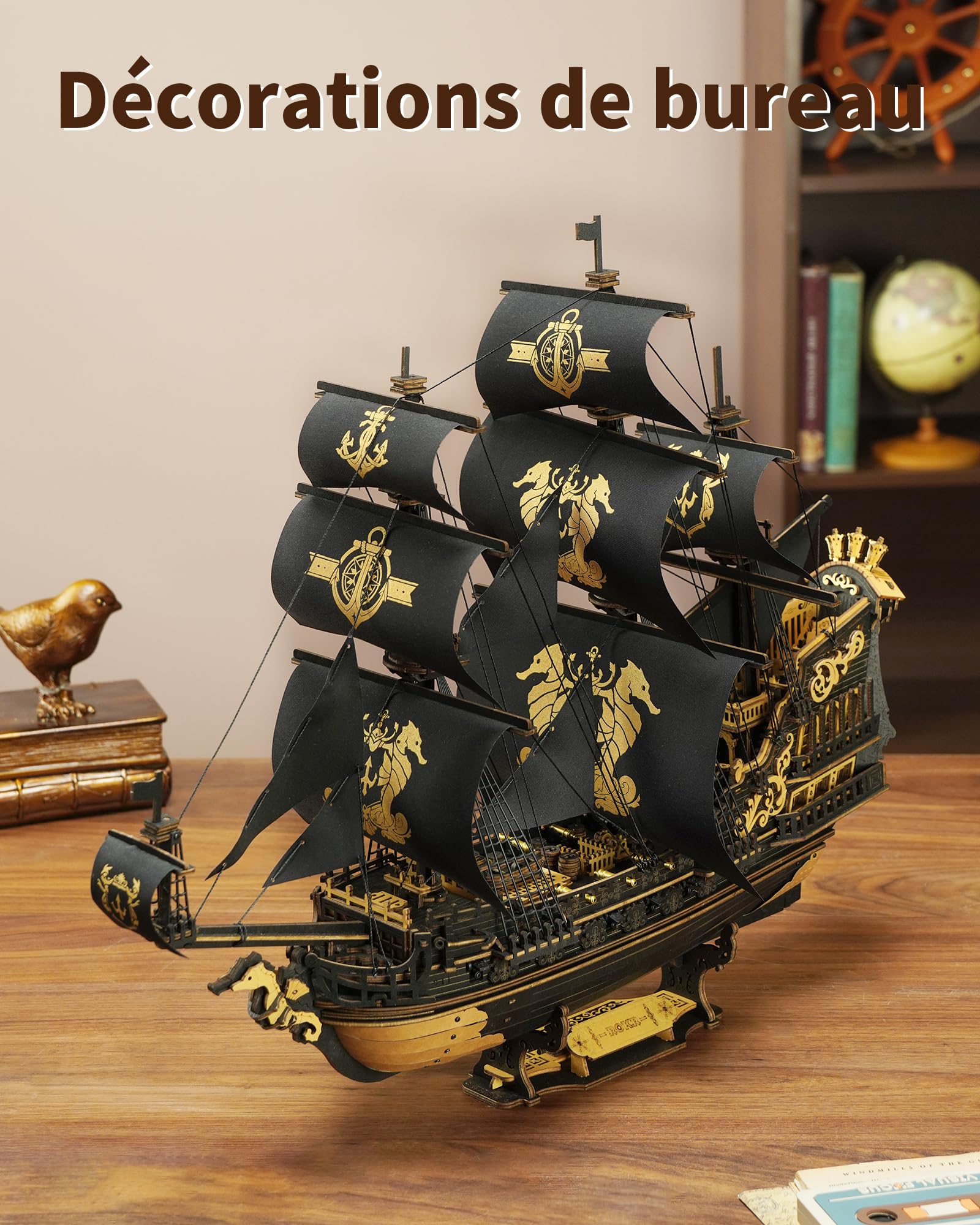 ROKR Maquettes de bateau en bois 3D à construire pour adultes, voilier mécanique à monter soi-même, maquettes de bateaux à construire pour adultes, barque hippocampe MCB02