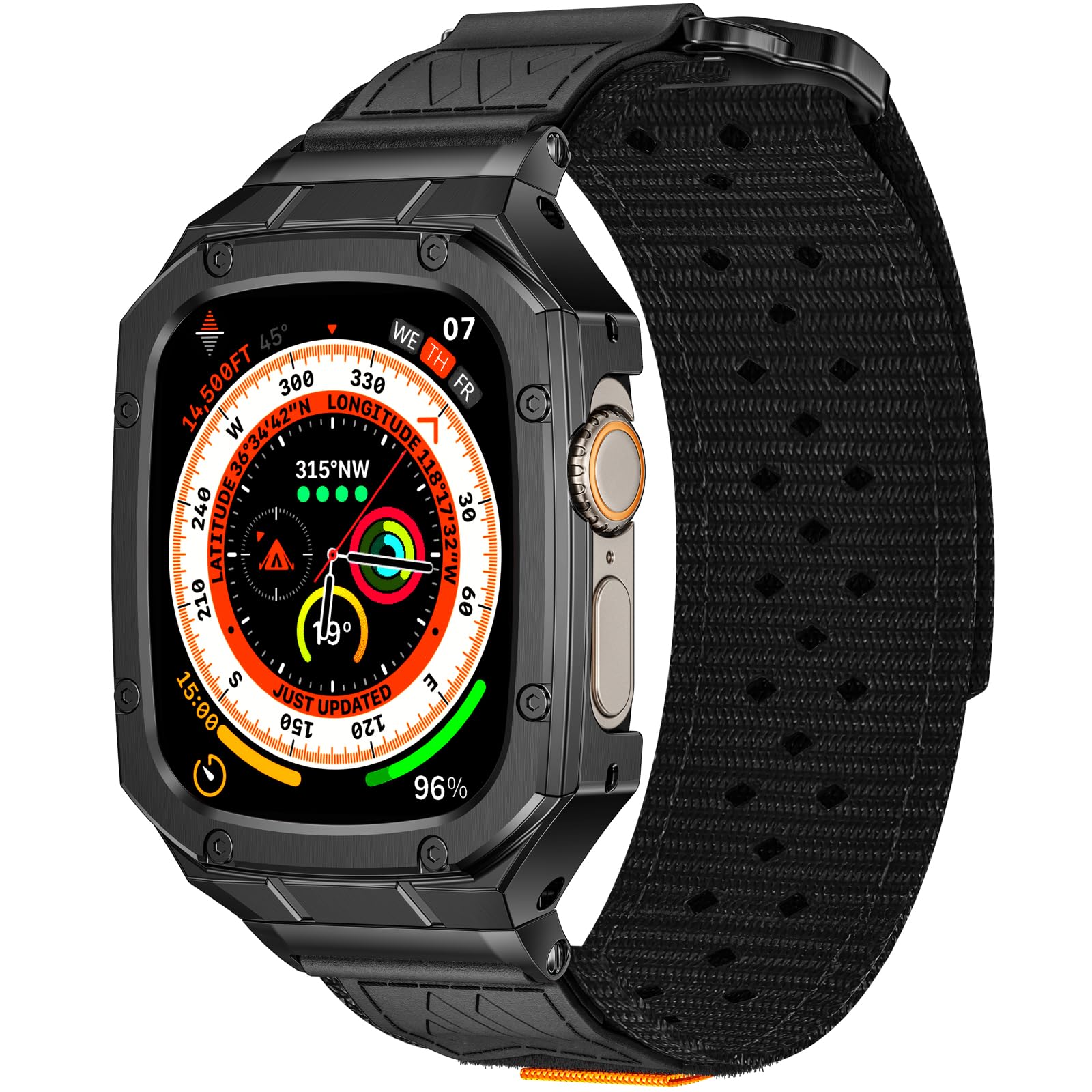 BAITEYOU Band with Case Compatible with Apple Watch Band for Series Ultra 3 2 1 9 8 SE 7 6 5 4 49mm 45mm 44mm 42mm 41mm 40mm 38mm, Stainless Steel Metal Rugged Case for iwatch Bands for Men