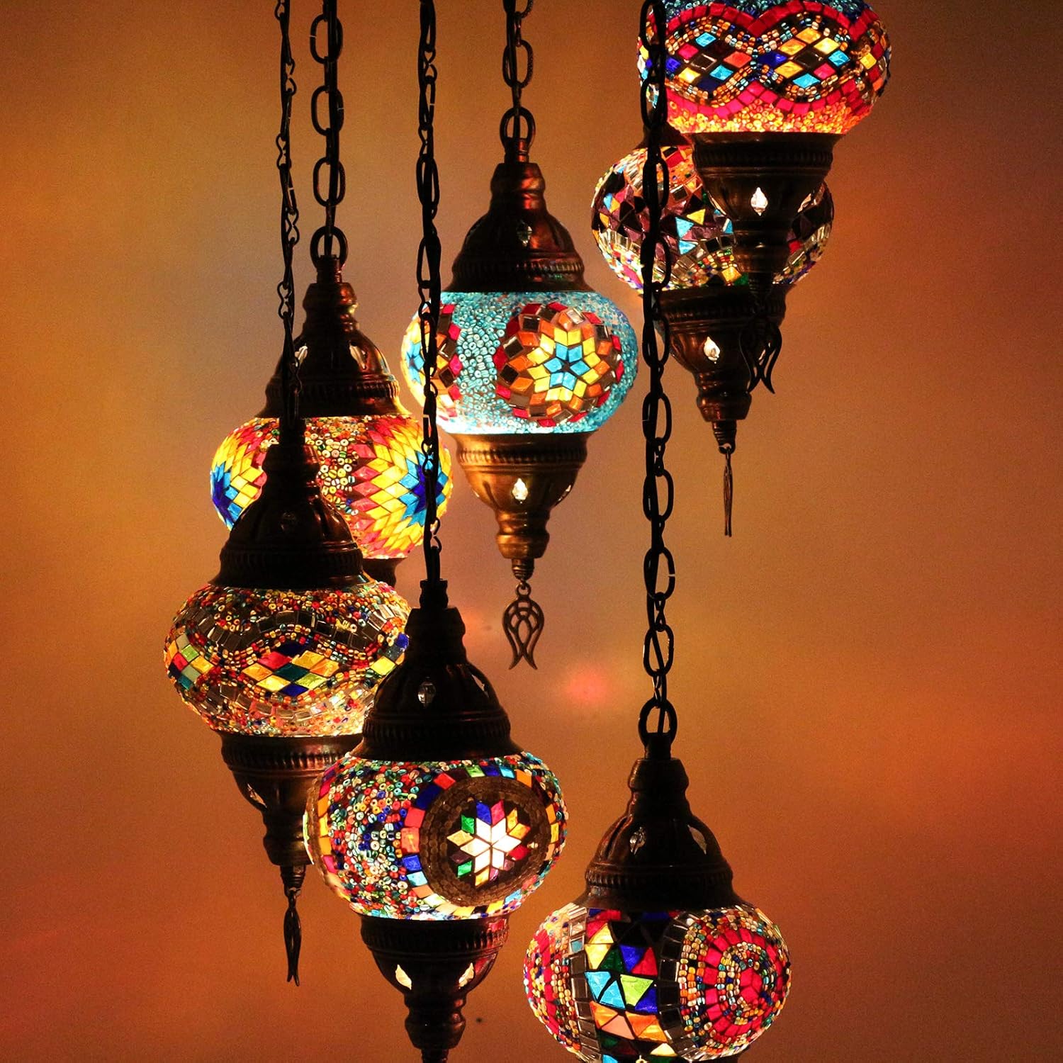 7 Medium Globes Turkish Moroccan Mosaic Bohemian Boho Tiffany Style, Home Decoration