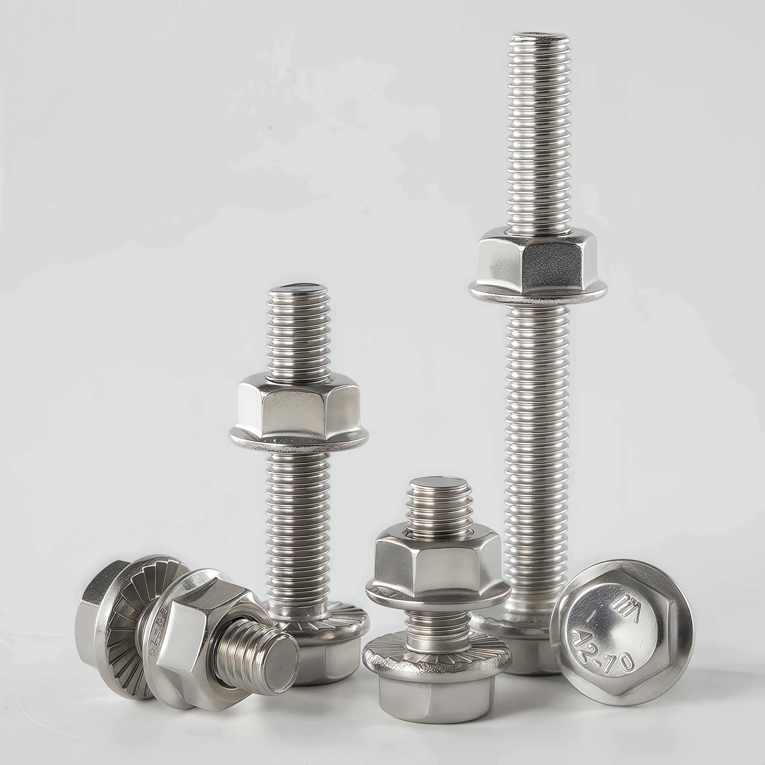 Set di bulloni e dadi a flangia M8 – 1,25 x 35 mm (set da 8), acciaio inox 304 A2-70, flangia dentata autobloccante, resistente alle vibrazioni, filettatura completa – Costruzione