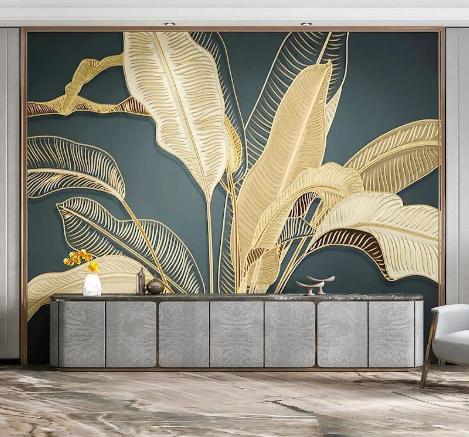XLMING Relief Vintage Luxurious Gold Banana Leaf 3D Wallpaper Luxury Home Dining Decor Paste Sofa Living Room The Wall for Bedroom Mural-150cm×105cm