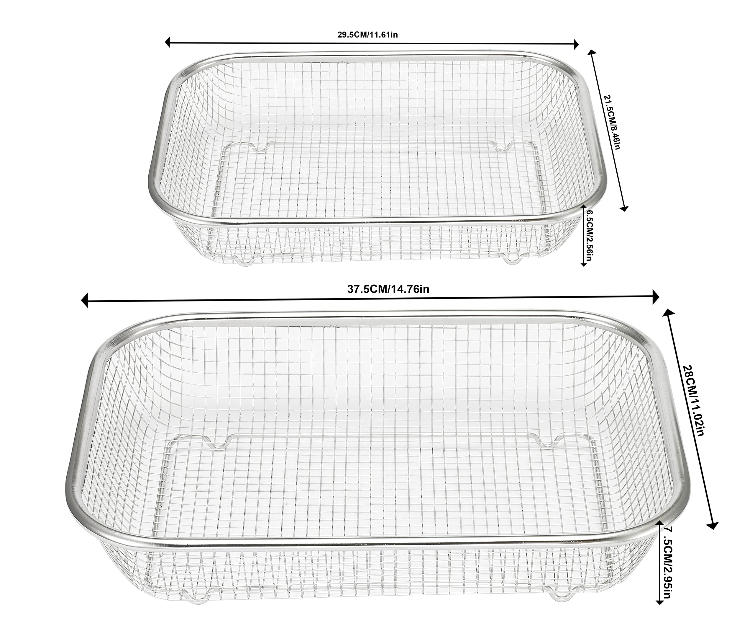 2er Set Backofen Edelstahl Grillkorb Grillgitter Grillblech Backkorb für fettarmes Heißluft-Garen, Backen, Grillen im Ofen oder Grill